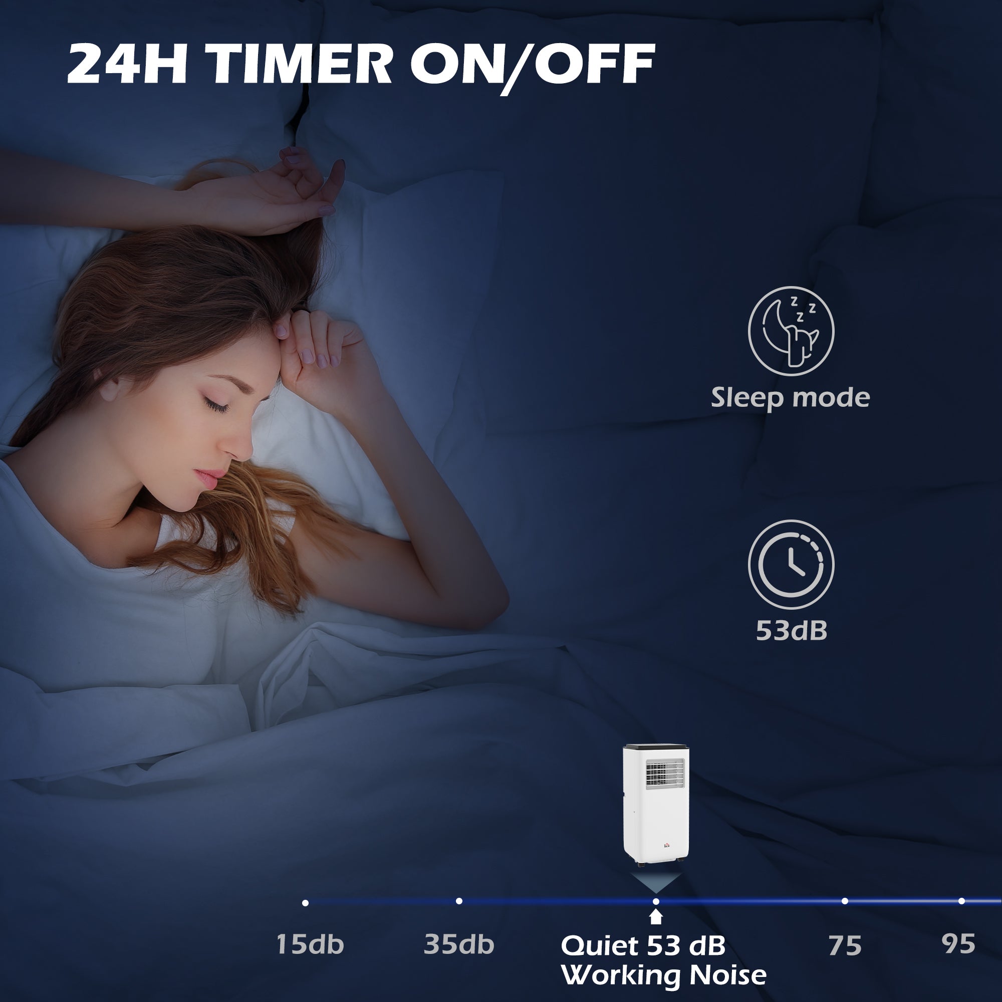 8,000 BTU Portable Air Conditioner, 345 Sq. Ft., Dehumidifier, Auto Sleep, 24H Timer, White