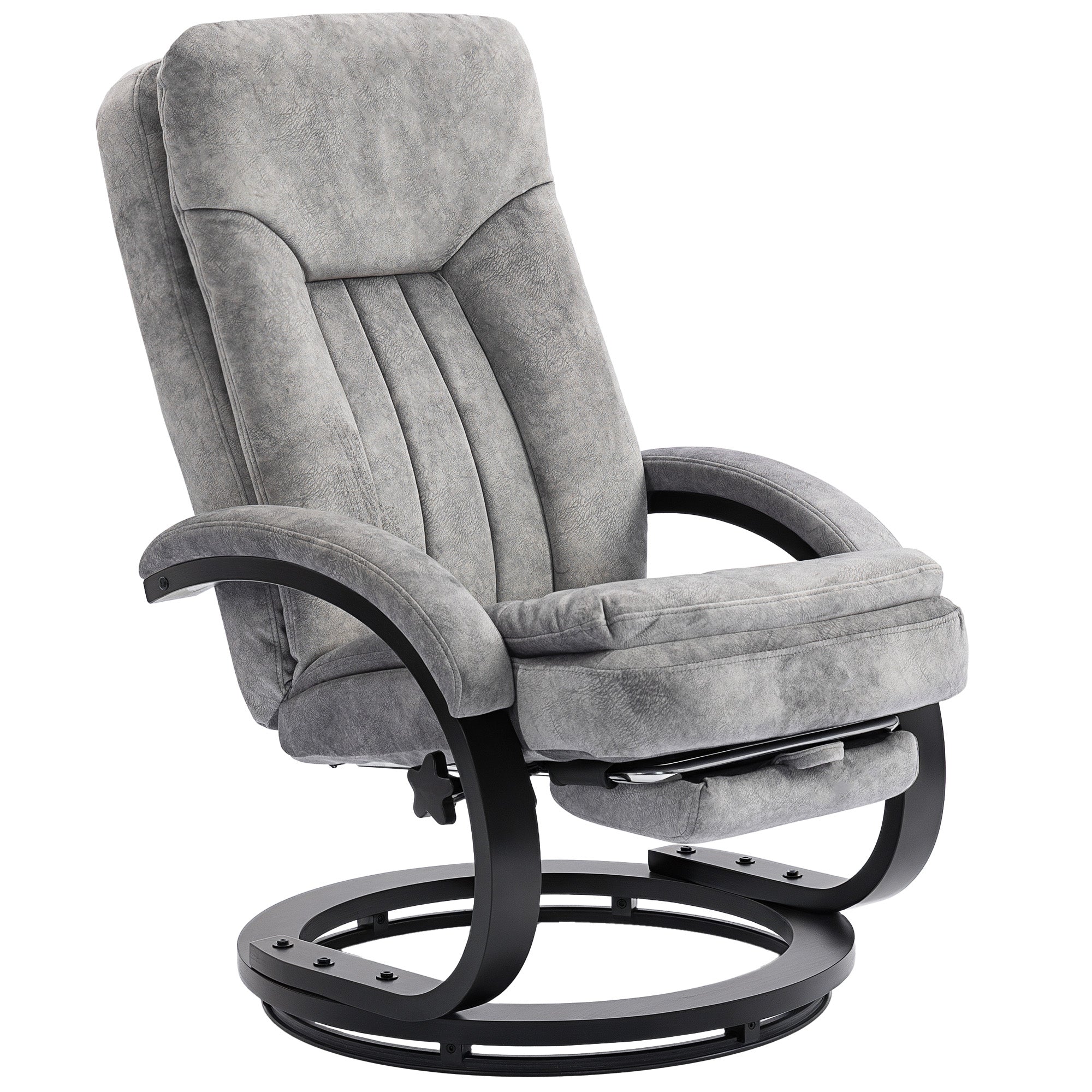 Swivel Recliner Chair with Footrest, Manual Recliner Armchair with Wooden Base, Plush Velvet Upholstered Reclining Chair for Living Room, Bedroom, Office, Grey