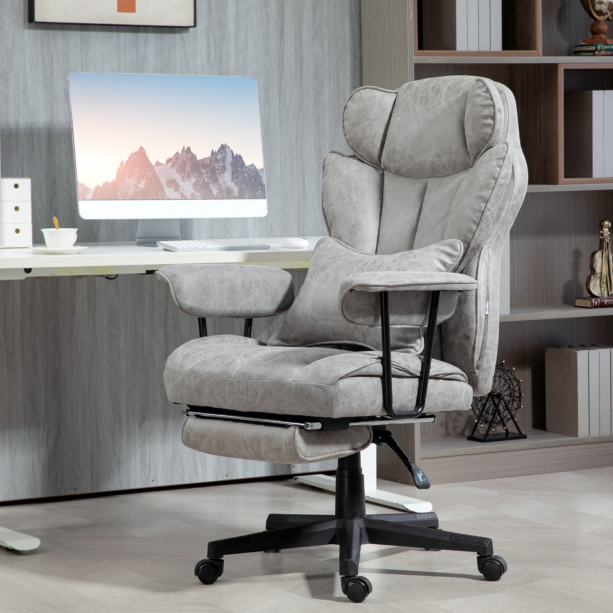 Big and Tall Massage Office Chair with Footrest, Lumbar Support & Reclining, Gray