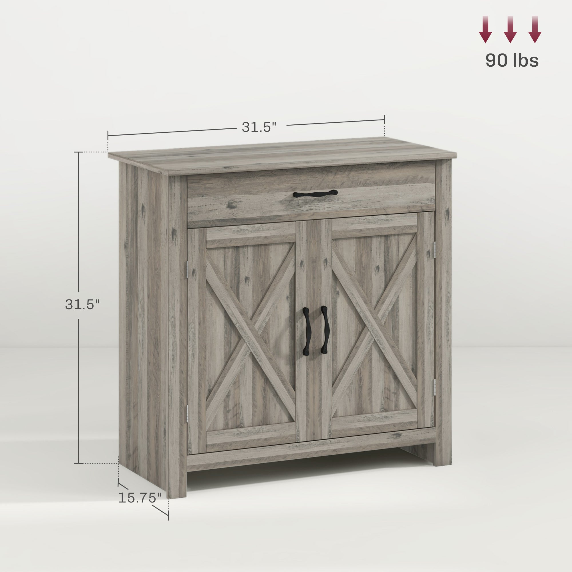 Farmhouse Sideboard Cabinet with Barn Doors, Drawer & Adjustable Shelf, Gray Wash