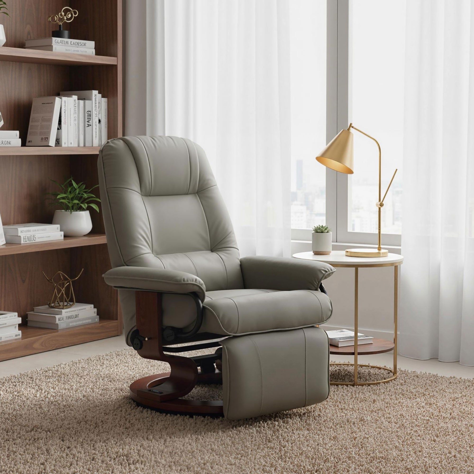 EaseRest Faux Leather Recliner Chair, Swivel Recliner w/ Footrest, Armrest & Wood Base, Gray - HOMCOM