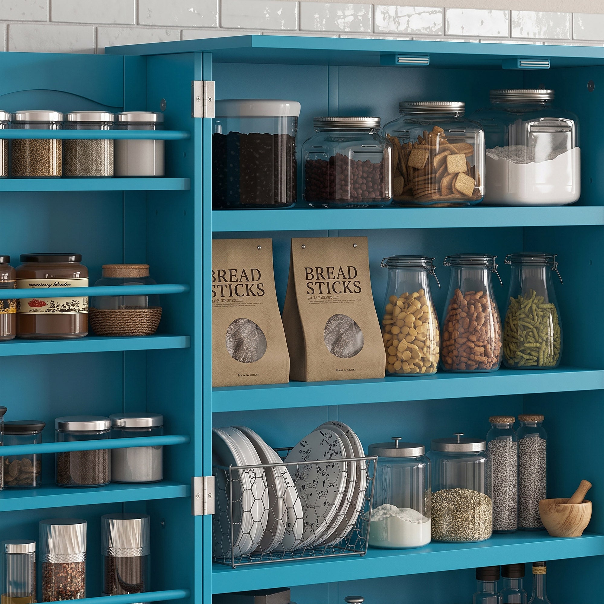 Order Pantry 2-Piece Cabinet Set with 41" and 65" Kitchen Storage Cabinets,Blue