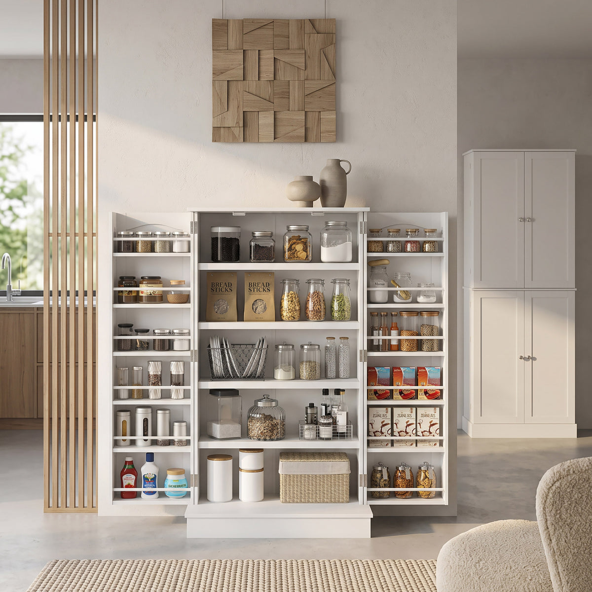 Order Pantry 2-Piece Cabinet Set with 41" and 65" Kitchen Storage Cabinets,White