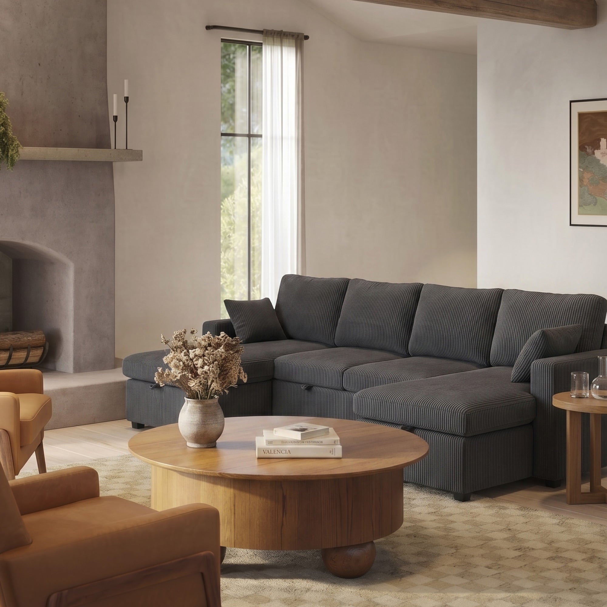 FlexLiving 111" U-Shaped Dual-Storage Sleeper Sectional, Charcoal Grey
