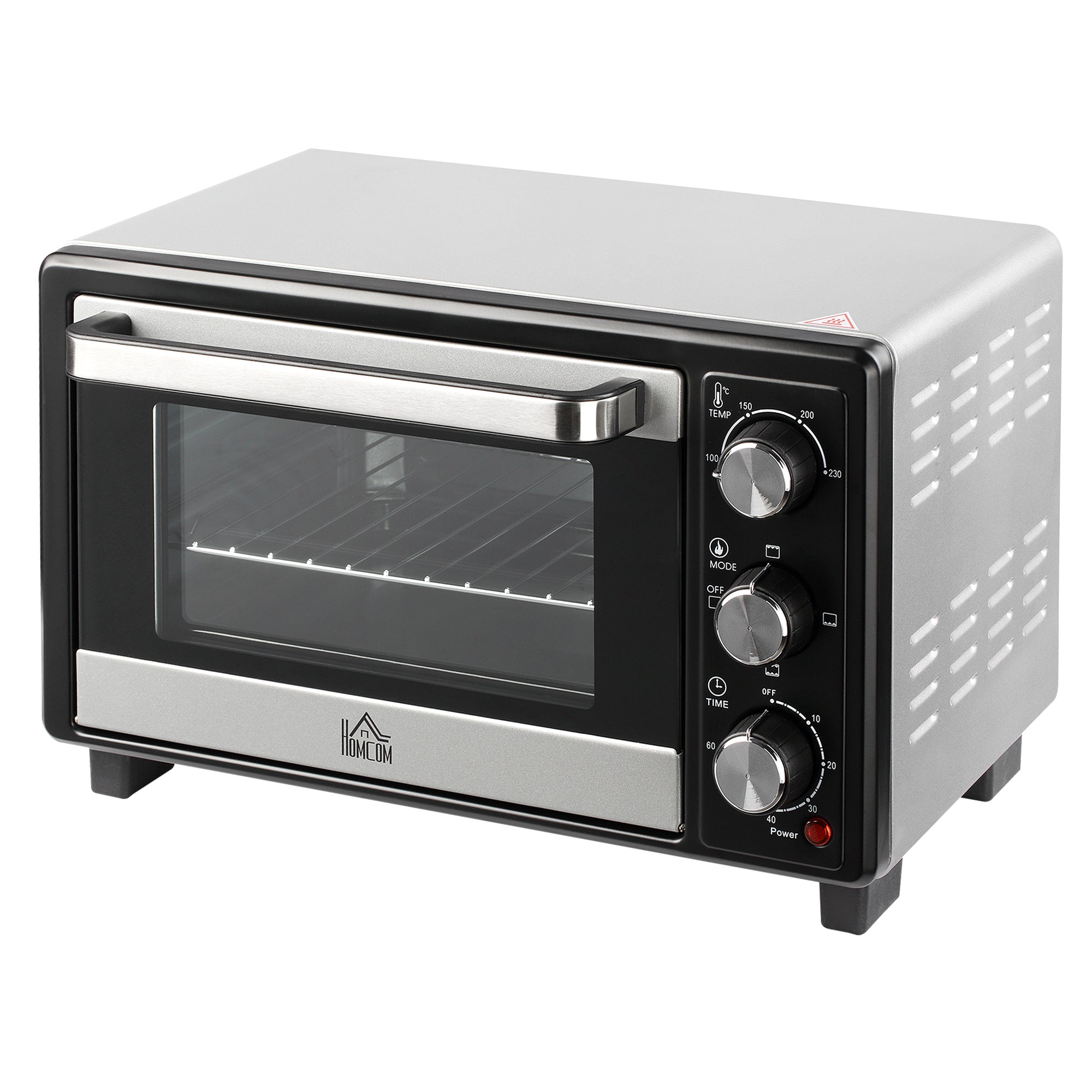 HOMCOM Mini Oven, 16L Countertop Electric Grill, Toaster Oven with Adjustable Temperature, 60 Min Timer, Crumb Tray, Baking Tray, Wire Rack, Tray Handle, 1400W, Silver