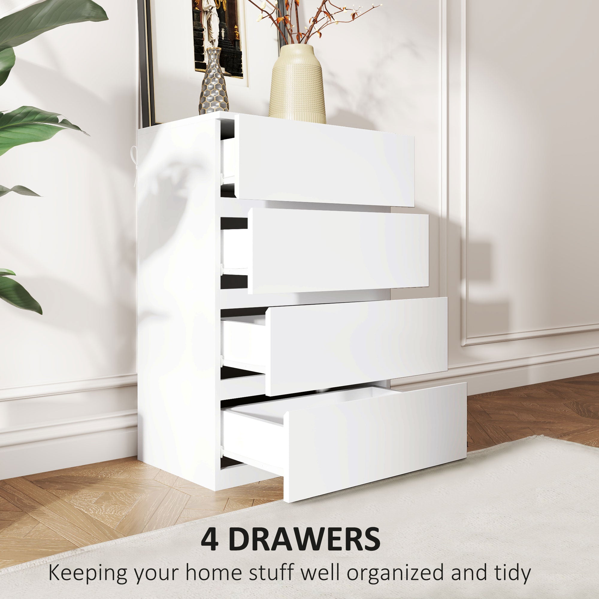 HOMCOM Chest of Drawer, 4 Drawers Storage Cabinet Freestanding Drawer Unit for Bedroom, White