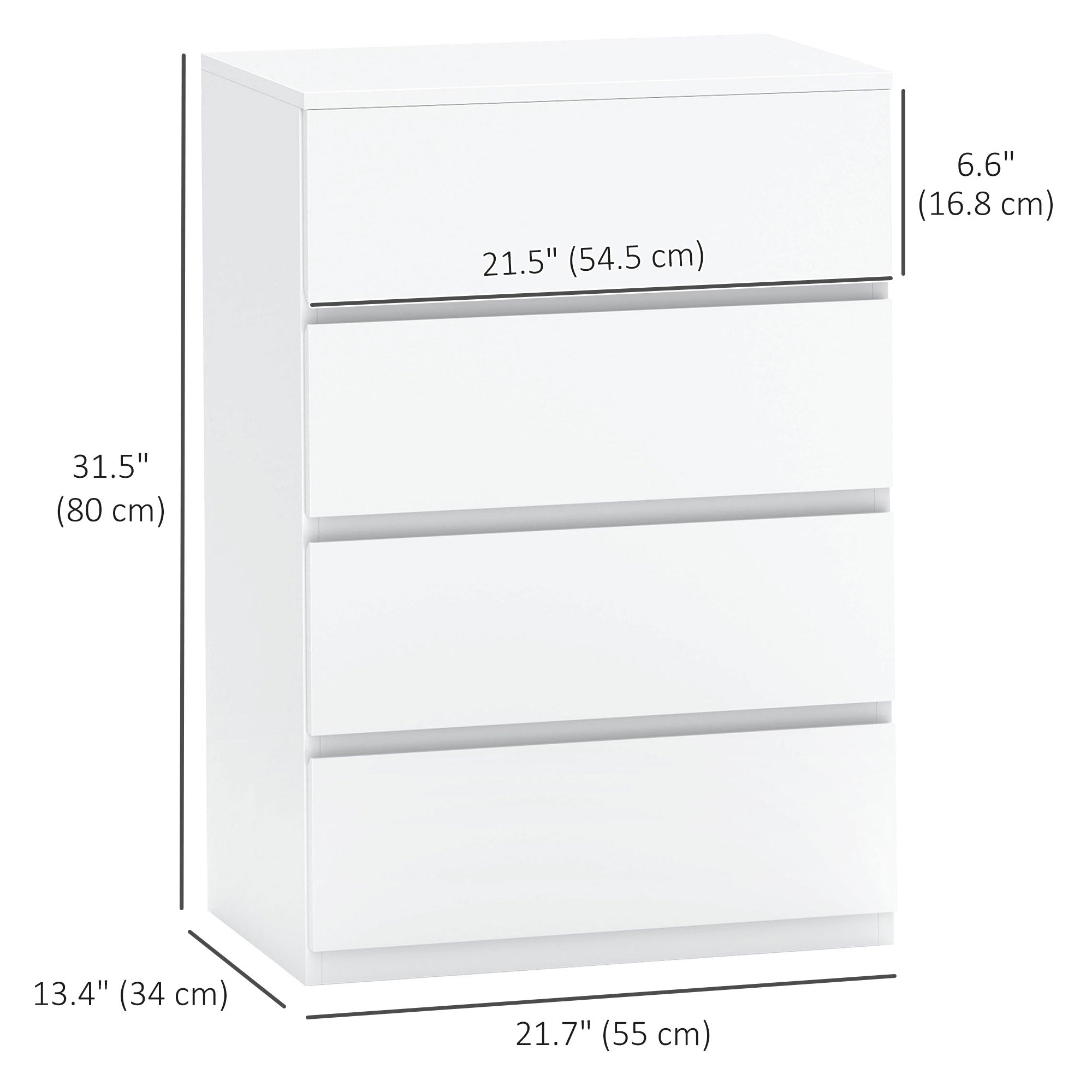 HOMCOM Chest of Drawer, 4 Drawers Storage Cabinet Freestanding Drawer Unit for Bedroom, White