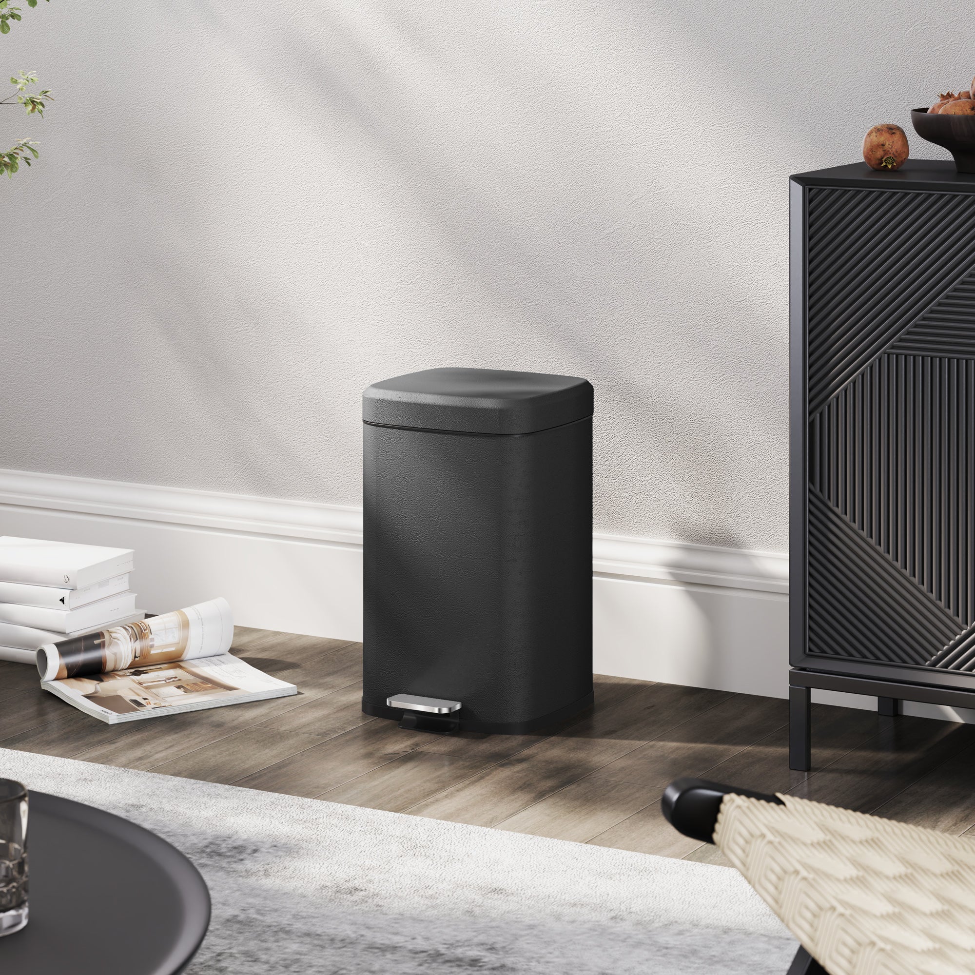 HOMCOM 20 Litre Pedal Bin, Fingerprint Proof Kitchen Bin with Soft-close Lid, Metal Rubbish Bin with Foot Pedal and Removable Inner Bucket, Black