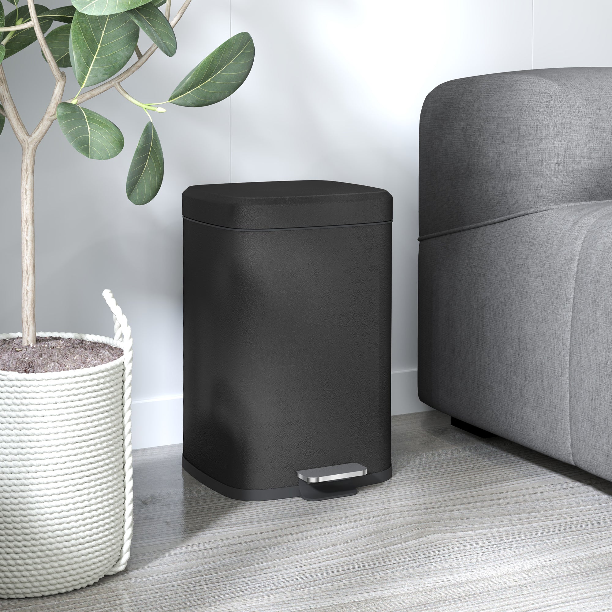 HOMCOM 20 Litre Pedal Bin, Fingerprint Proof Kitchen Bin with Soft-close Lid, Metal Rubbish Bin with Foot Pedal and Removable Inner Bucket, Black