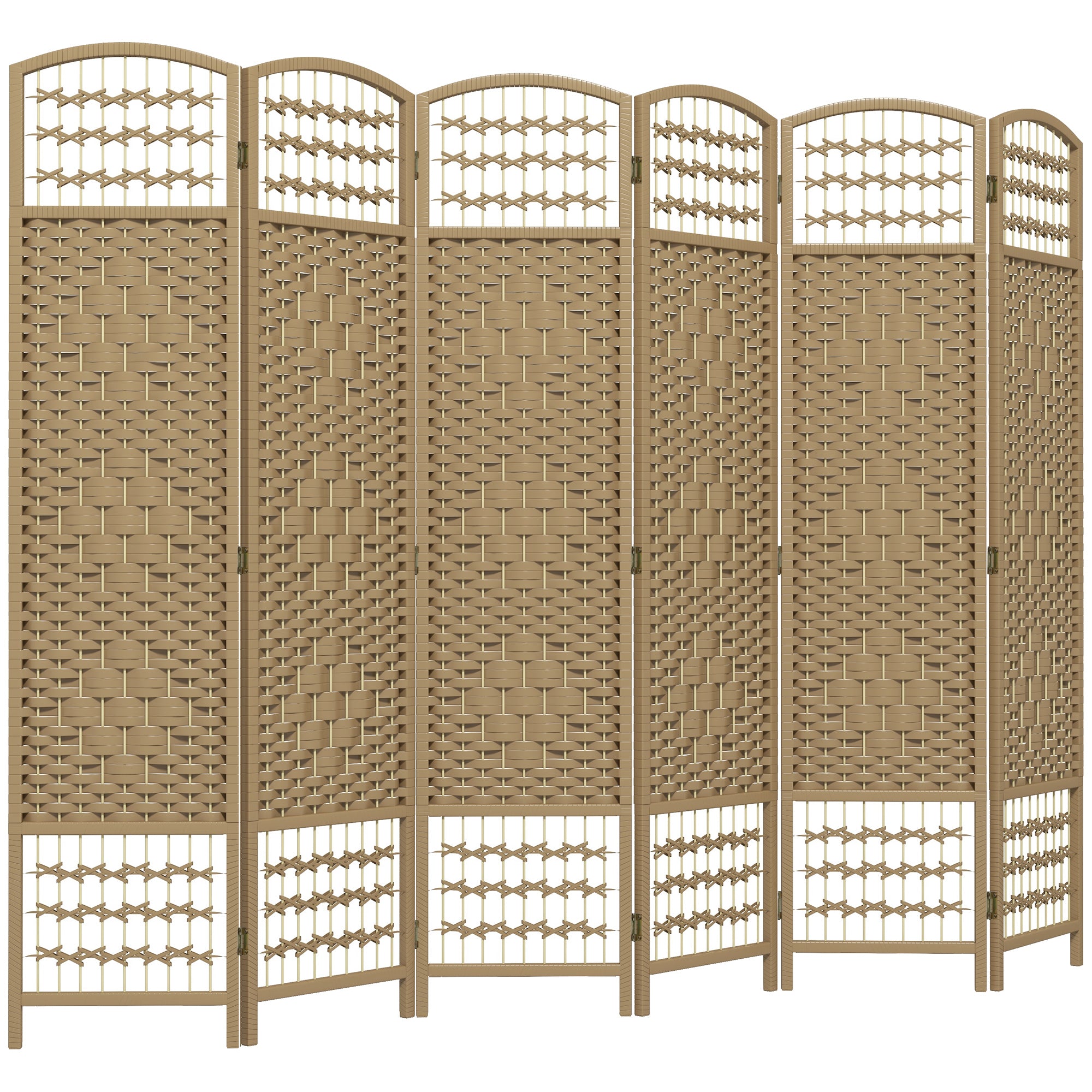 6 Panel Folding Room Divider, Portable Privacy Screen, Wave Fiber, Natural
