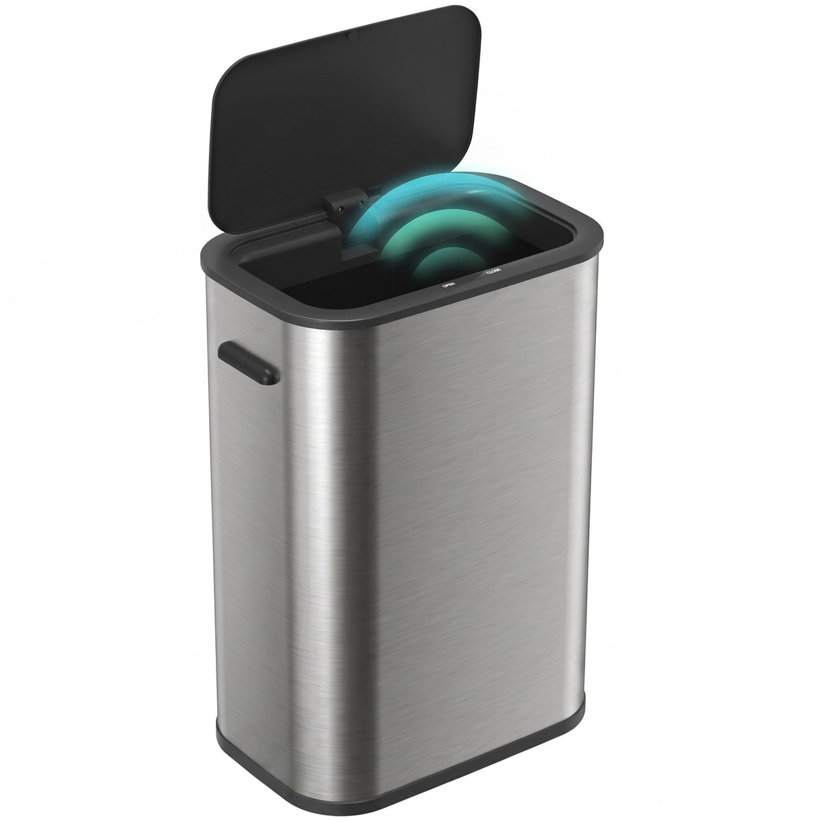 55L Sensor Bin for Kitchen, Touchless Automatic Waste Rubbish Bin with Soft-Close Lid, Fingerprint-Resistant Stainless Steel, Retainer Ring, Battery Operated for Home Office, Study, Silver Tone