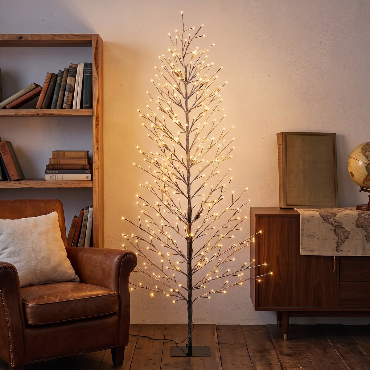 6FT Lighted Snow Flocked Twig Tree with Fairy Lights 328 LED, Daily Timer, Artificial Tree with 41 Branches for Home Indoor Sheltered Outdoor, Christmas Decor