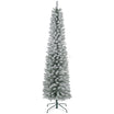 7ft Artificial Pencil Christmas Tree with 405 Snow Flocked Branches, Metal Base, Realistic Xmas Tree, White