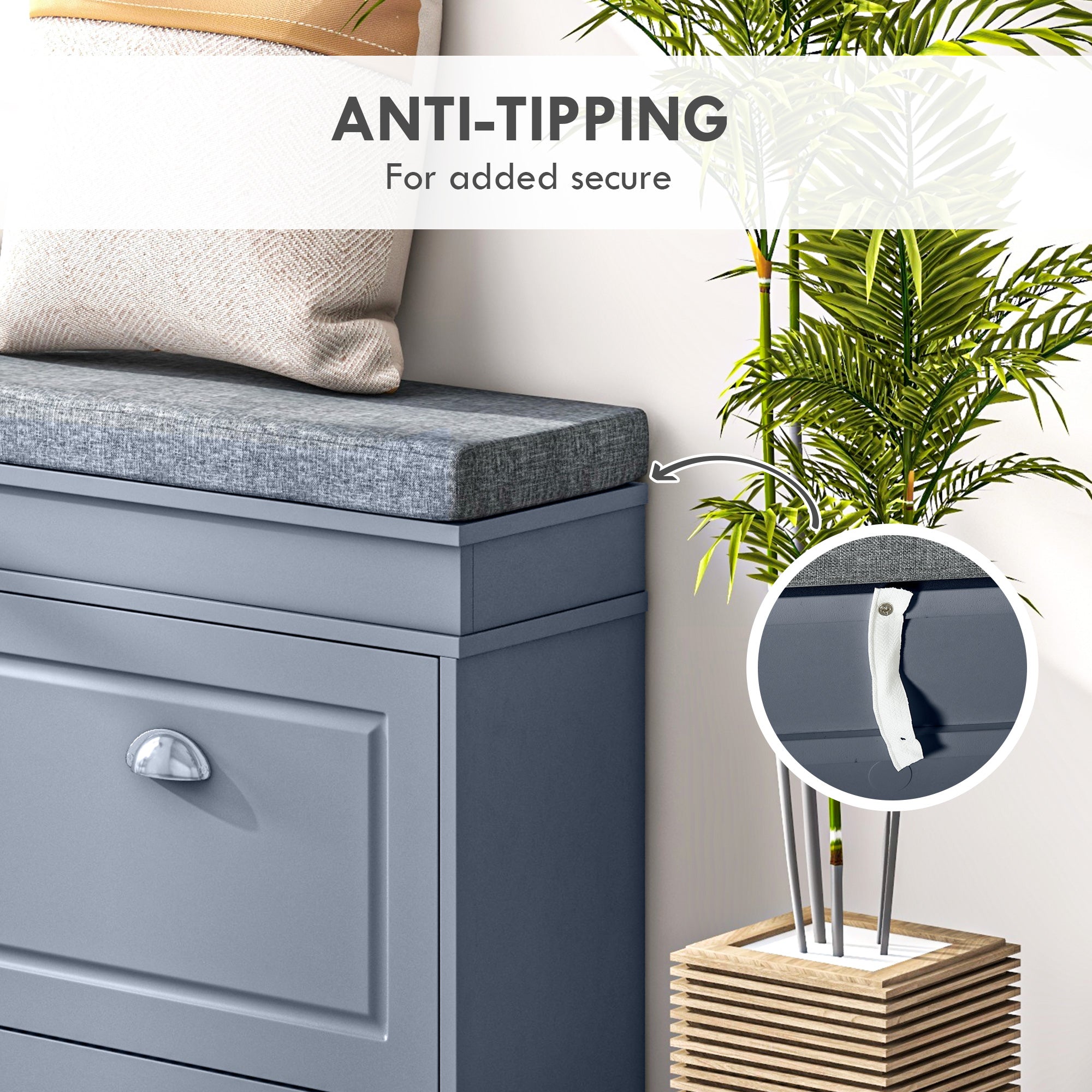 Modern Shoe Storage Bench w/ Cushion & 2 Drawers, Entryway Bench, Holds 8 Pairs, Gray