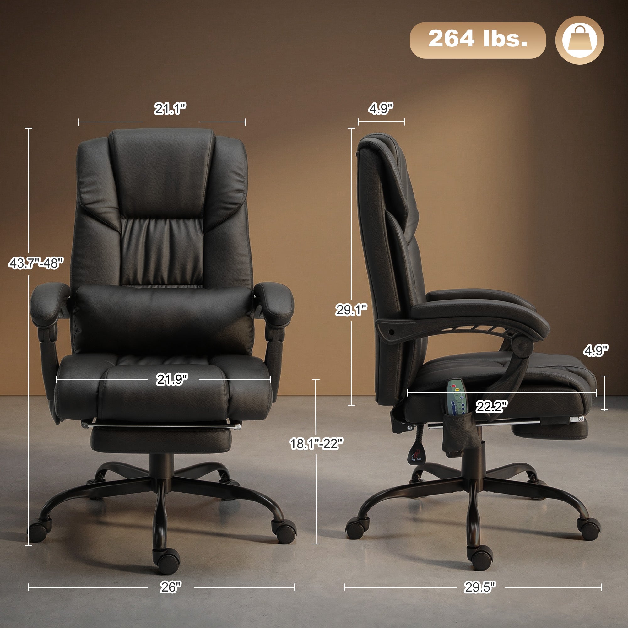 High Back Massage Office Chair with 6 Vibration Points, PU Leather Reclining Computer Chair, Ergonomic Desk Chair Black