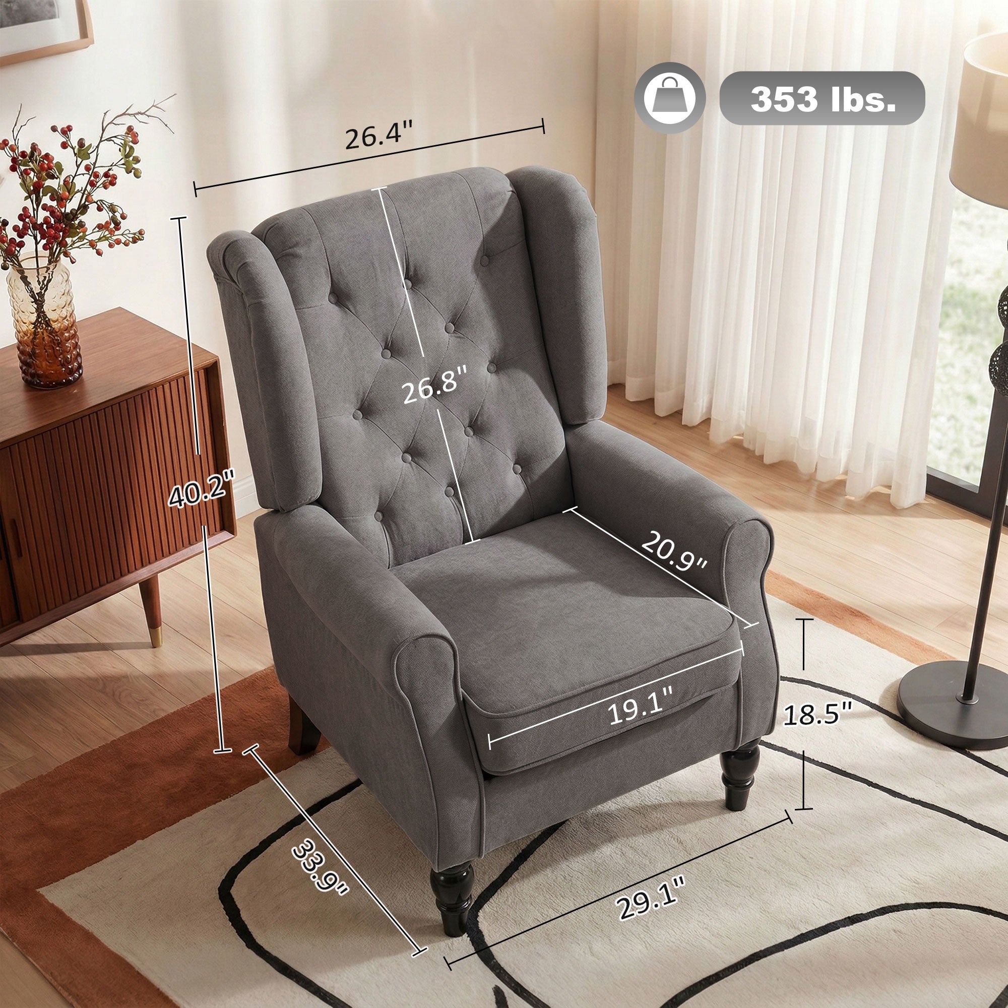 Retro Button Tufted Accent Armchair with Wooden Frame and Legs for Living Room, Bedroom, Dark Grey - HOMCOM