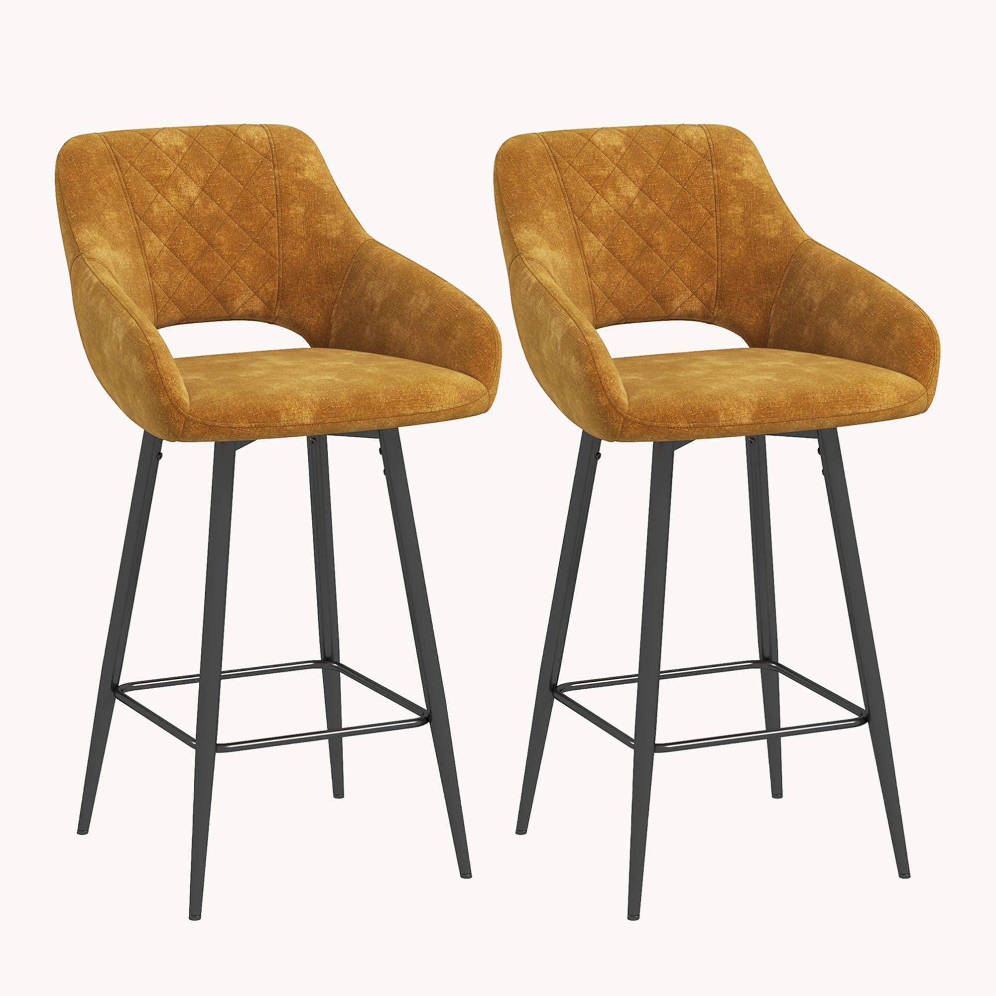 Aura Velvet Bar Stools Set of 2, Velvet-feel Fabric Counter Height Chairs with Steel Legs, Brown