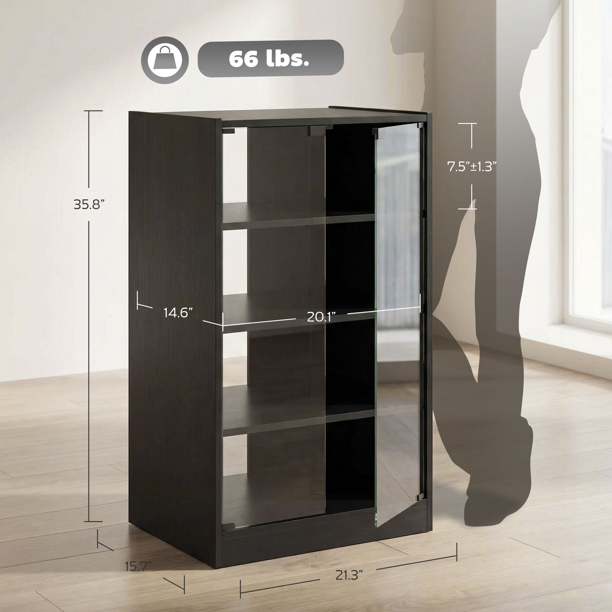 4-Tier Media Cabinet Stand w/ Adjustable Shelves & Cable Management, Distressed Black