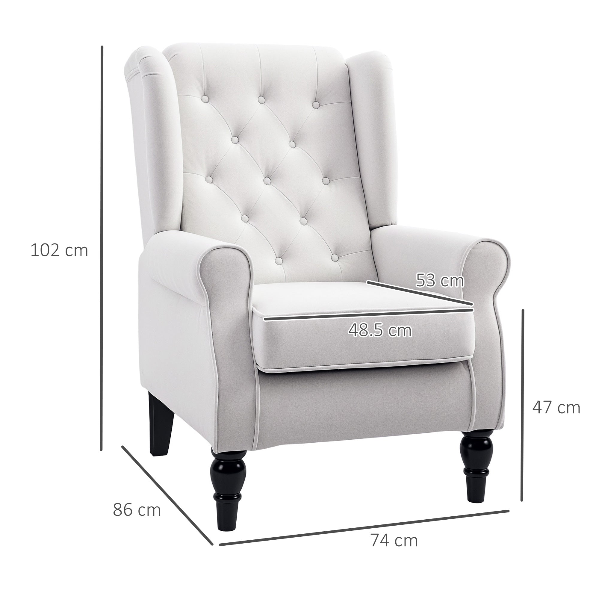 Retro Button Tufted Accent Armchair with Wooden Frame and Legs for Living Room, Bedroom, Cream White