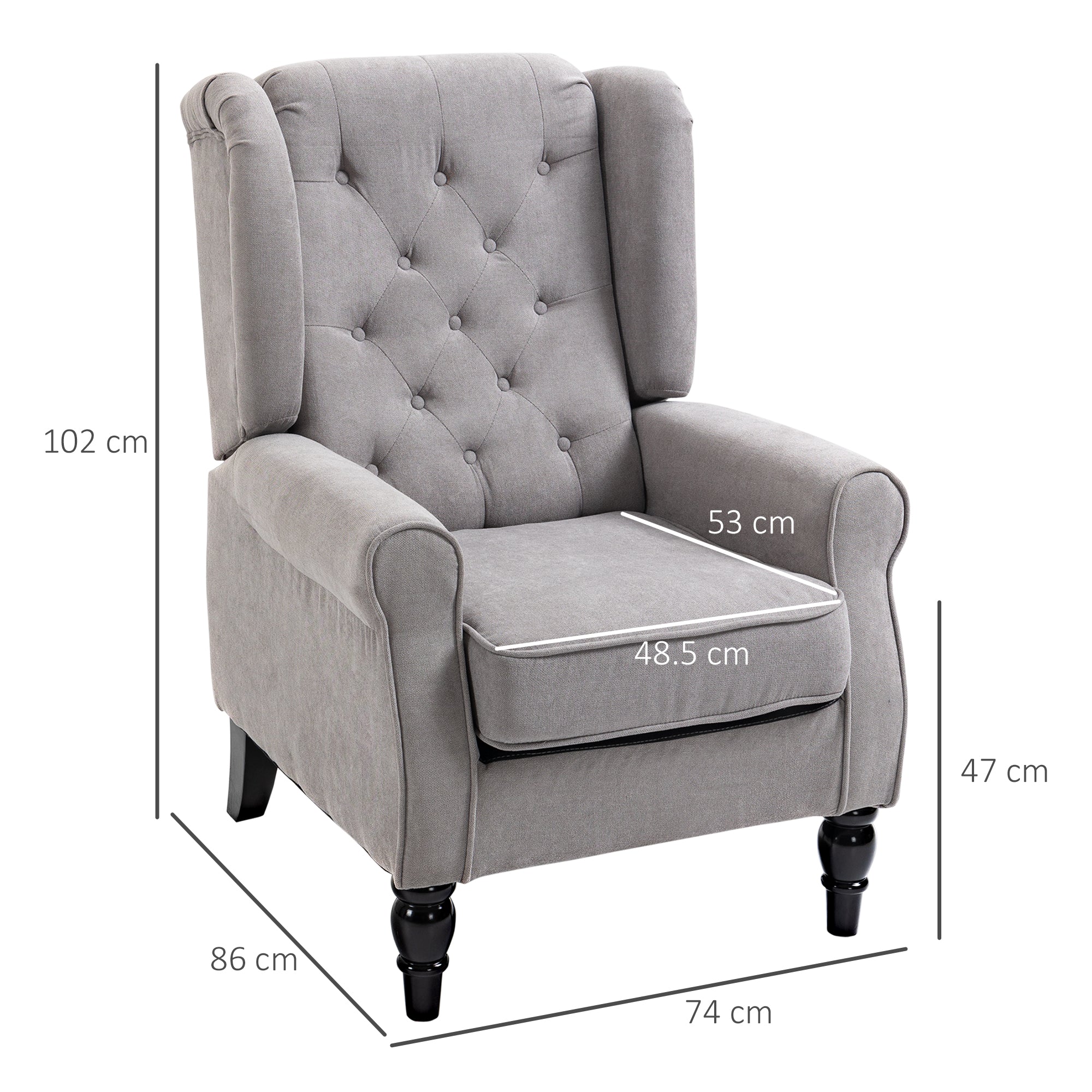 Retro Button Tufted Accent Armchair with Wooden Frame and Legs for Living Room, Bedroom, Grey