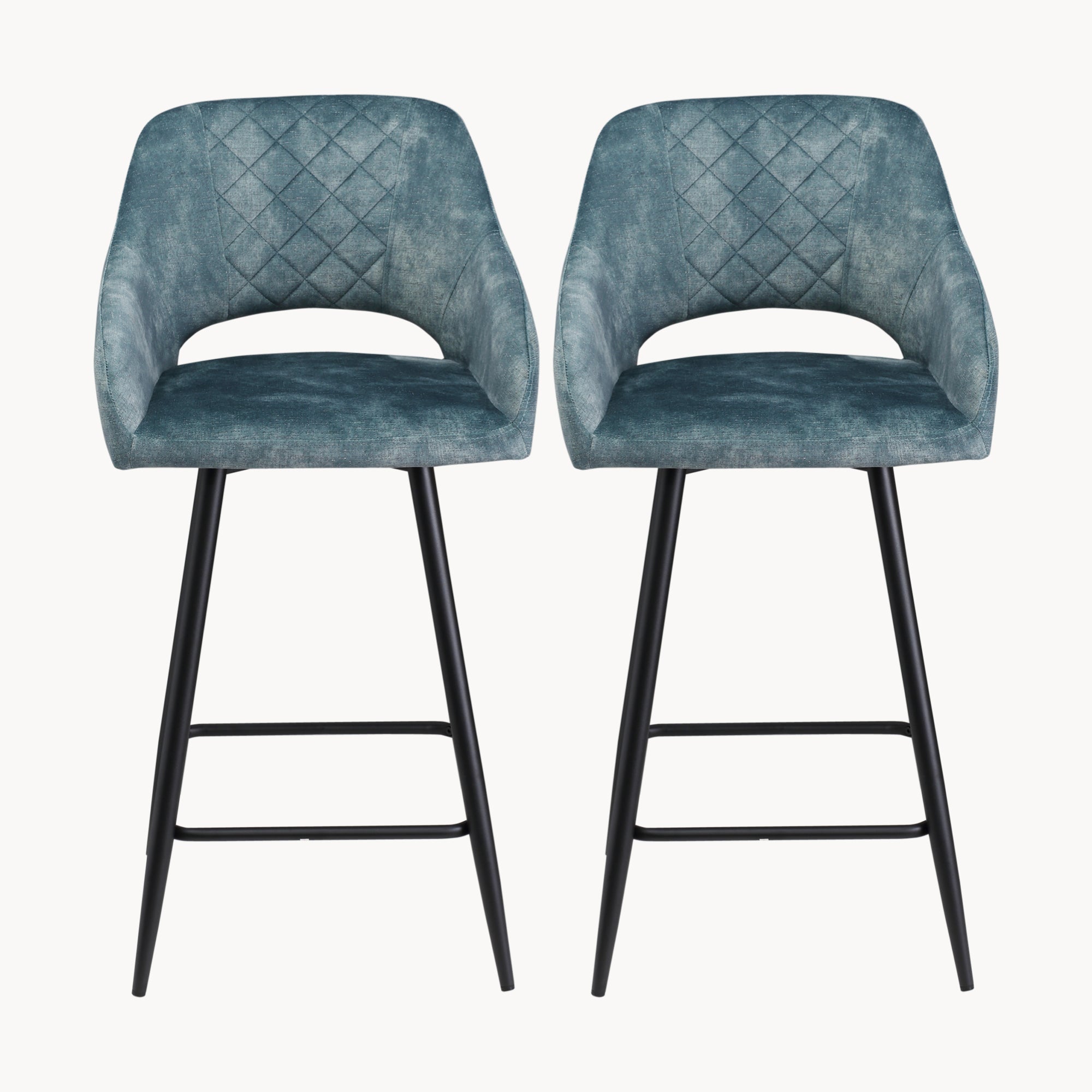 Aura Velvet Bar Stools Set of 2, Velvet-feel Fabric Counter Height Chairs with Steel Legs, Blue