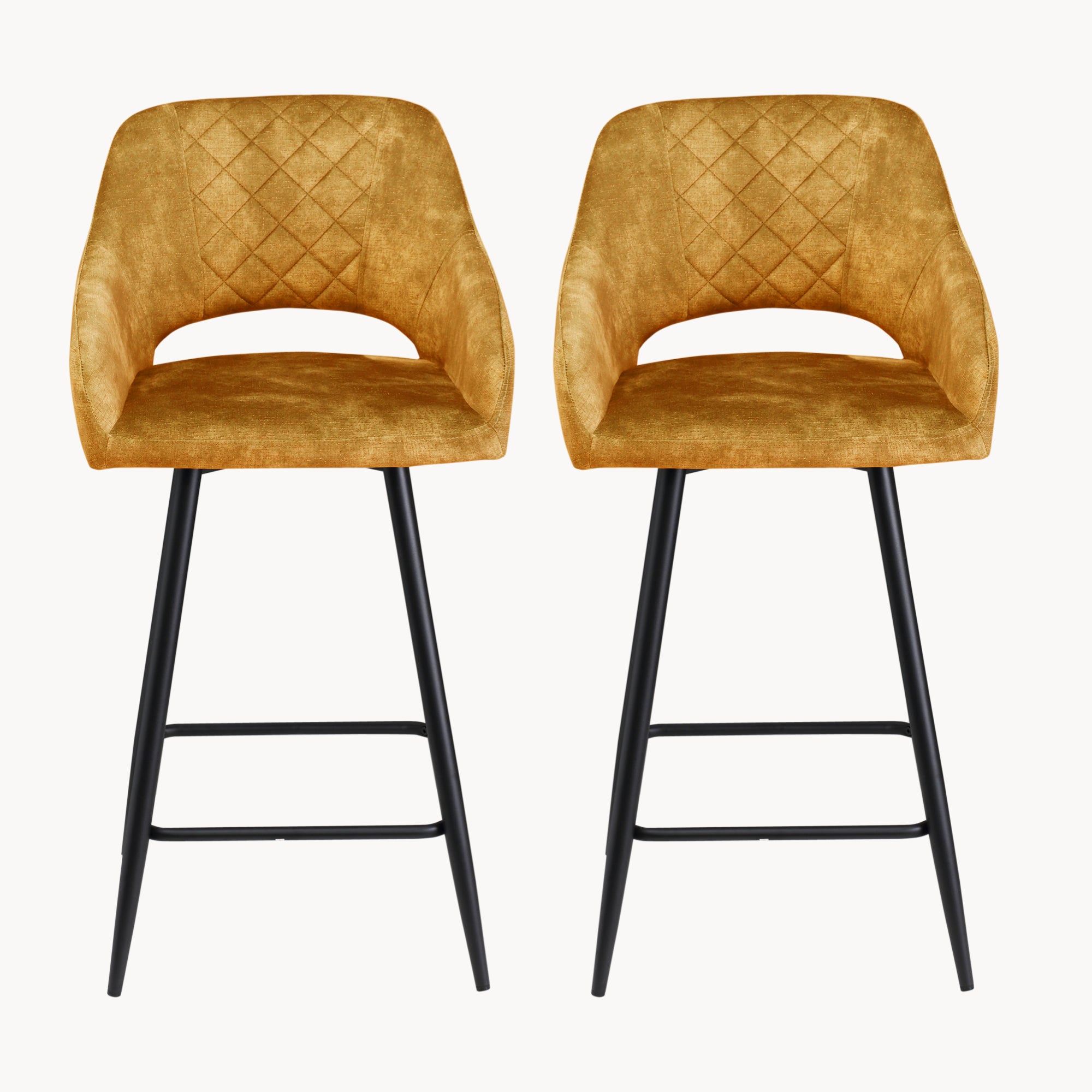 Aura Velvet Bar Stools Set of 2, Velvet-feel Fabric Counter Height Chairs with Steel Legs, Brown
