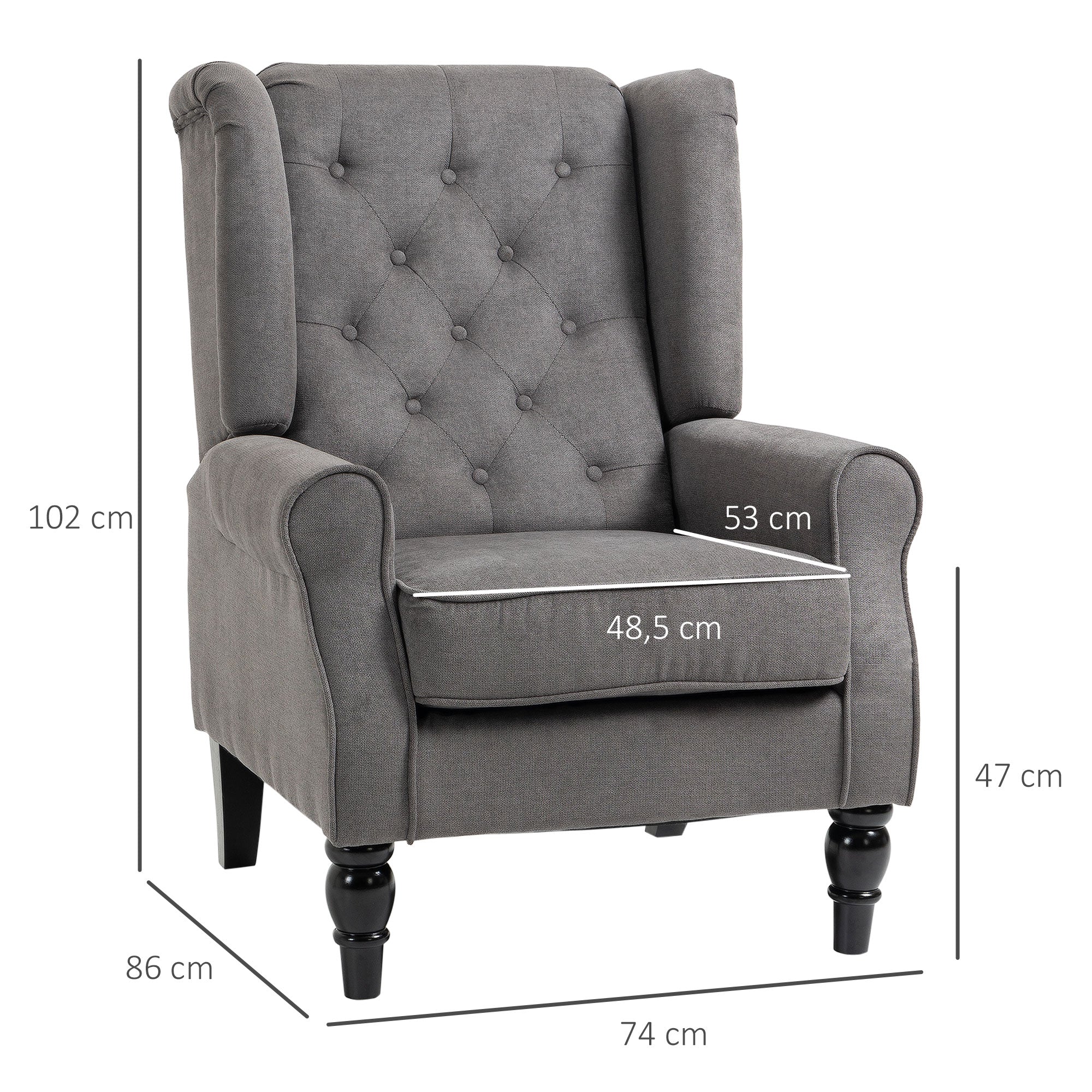 Retro Button Tufted Accent Armchair with Wooden Frame and Legs for Living Room, Bedroom, Dark Grey