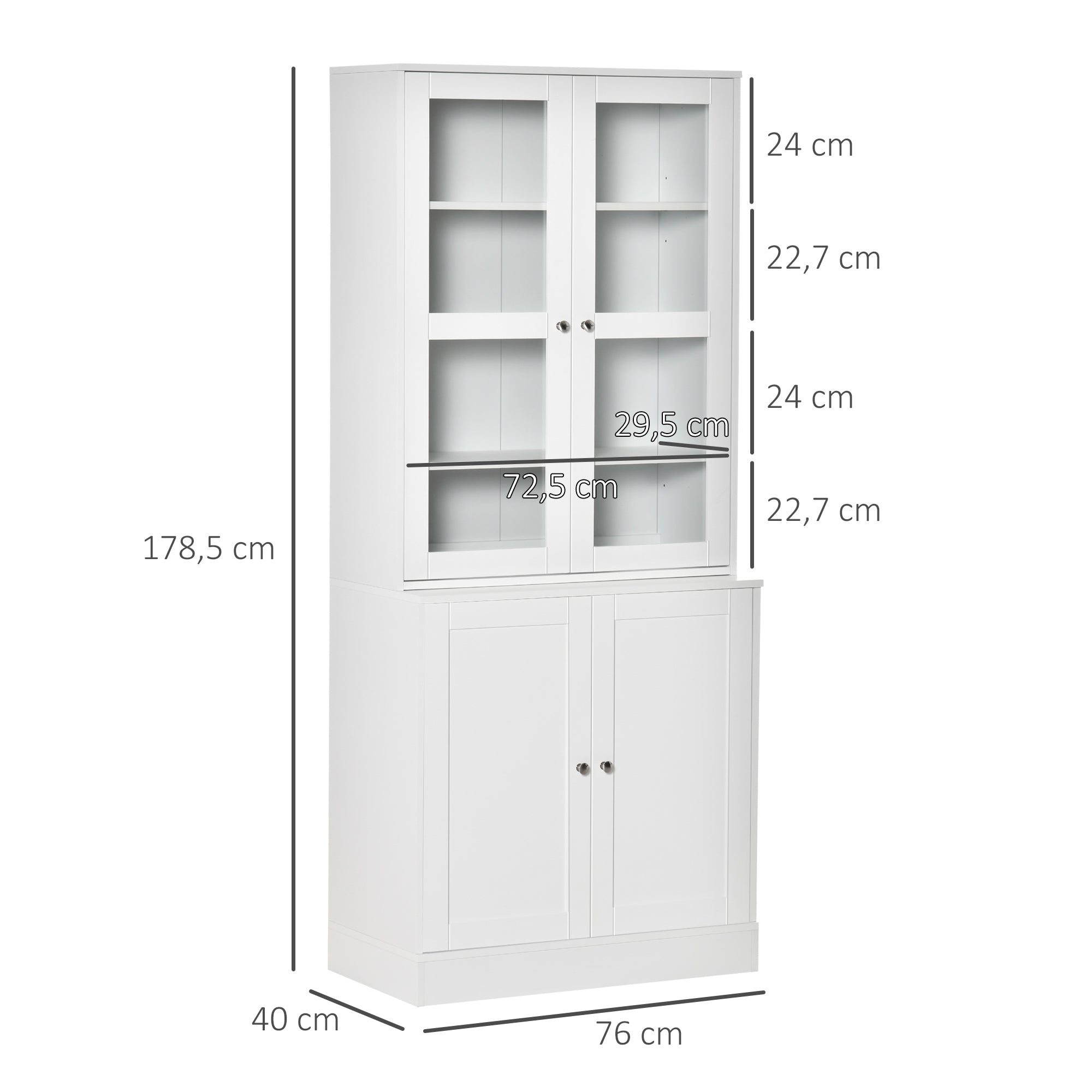 Modern Bookcase with Glass Doors, Display Storage Cabinet w/ Adjustable Shelves, White - HOMCOM