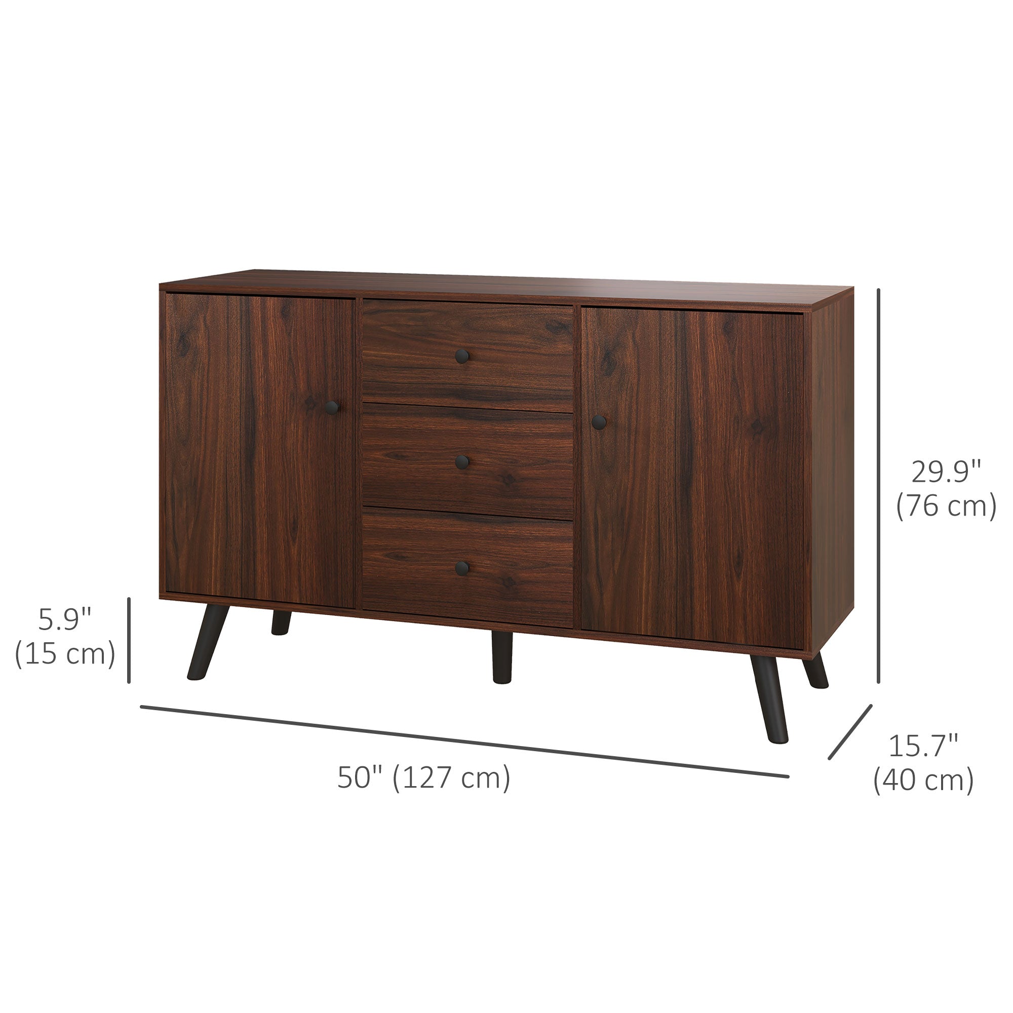 Vintage Sideboard with 3 Drawers & Adjustable Shelves, Rustic Brown - HOMCOM