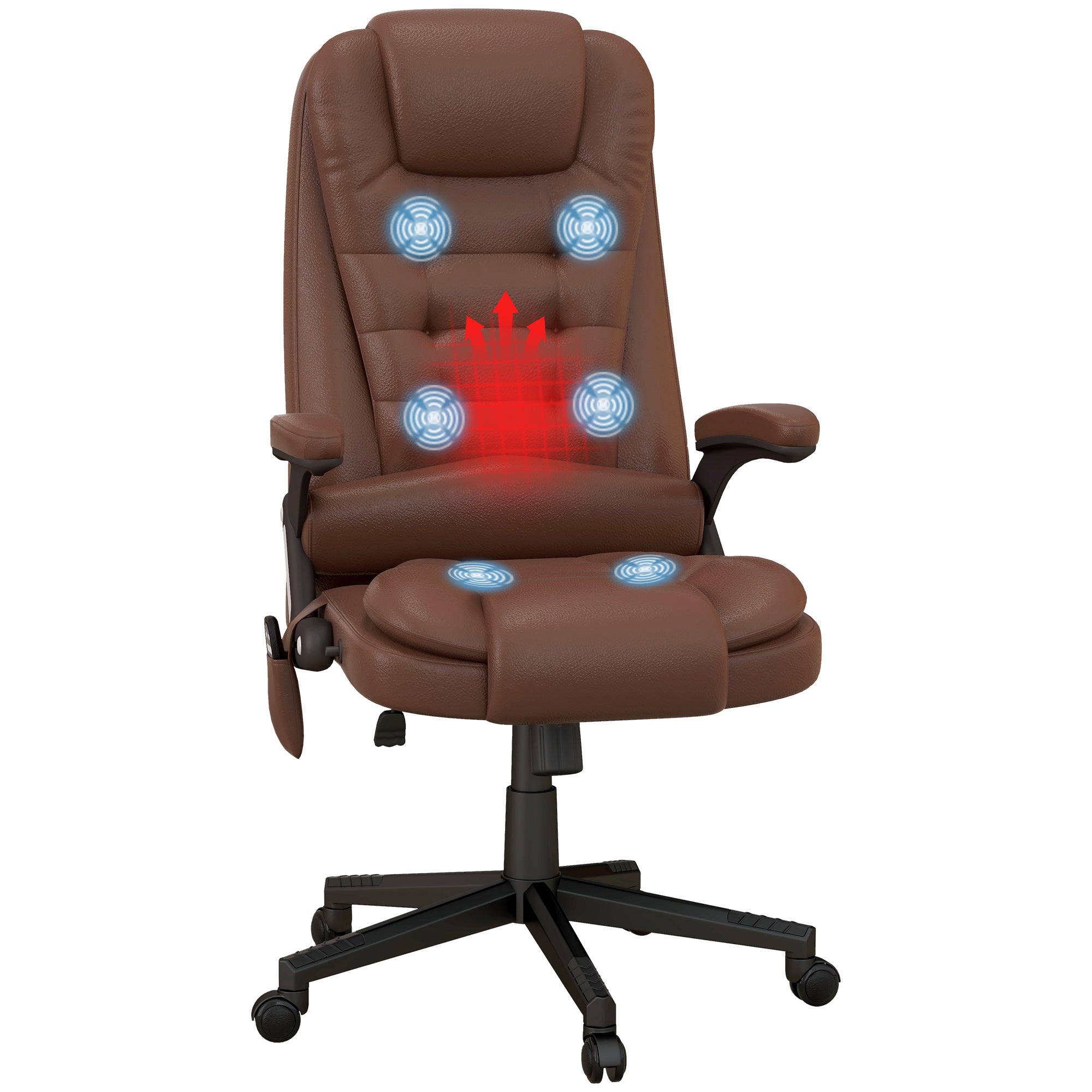 Heated Massage Office Chair with 6 Vibration Points, Armrest and Remote, Brown