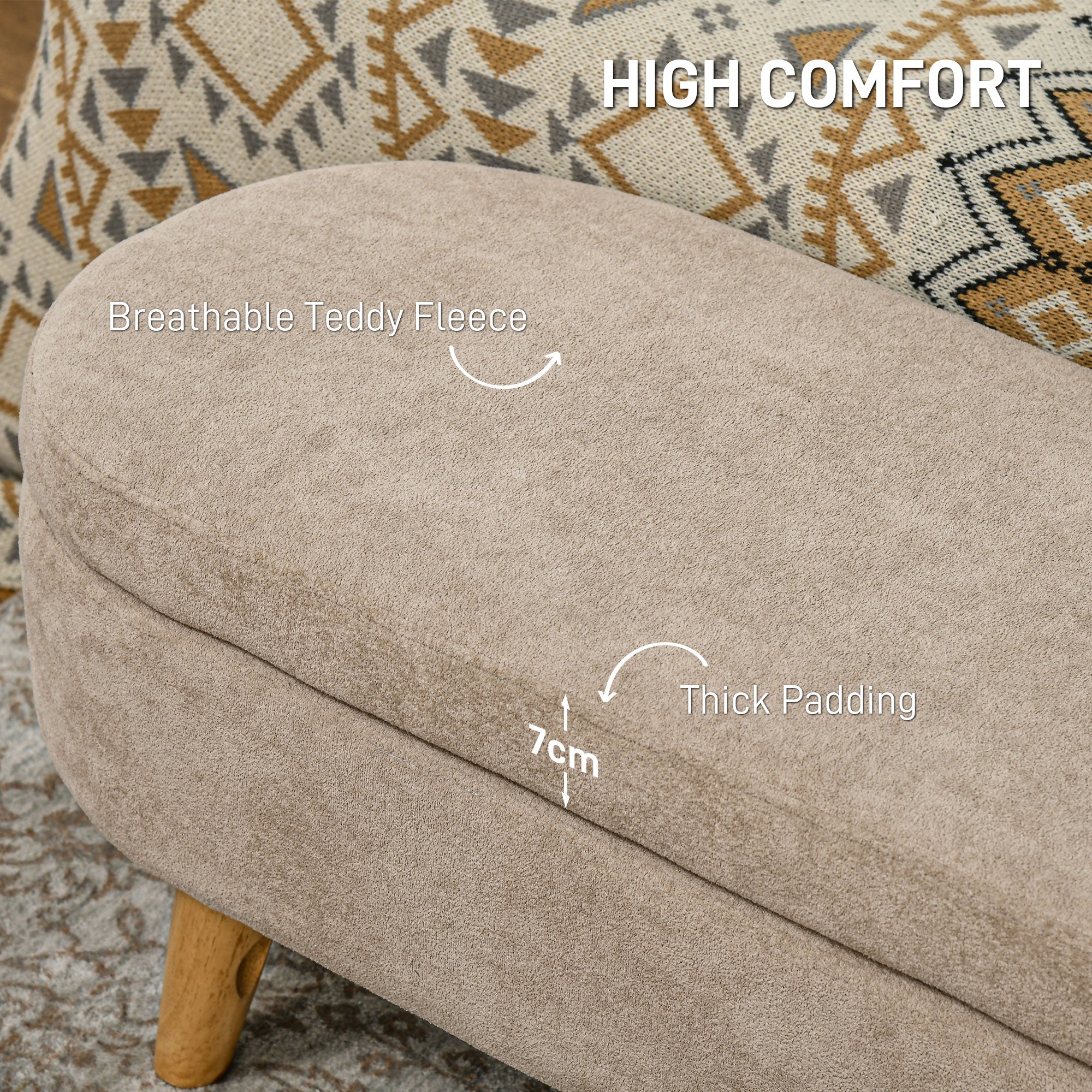 43.3" Upholstered End of Bed Bench with Wood Legs, Storage Ottoman for Entryway, Beige