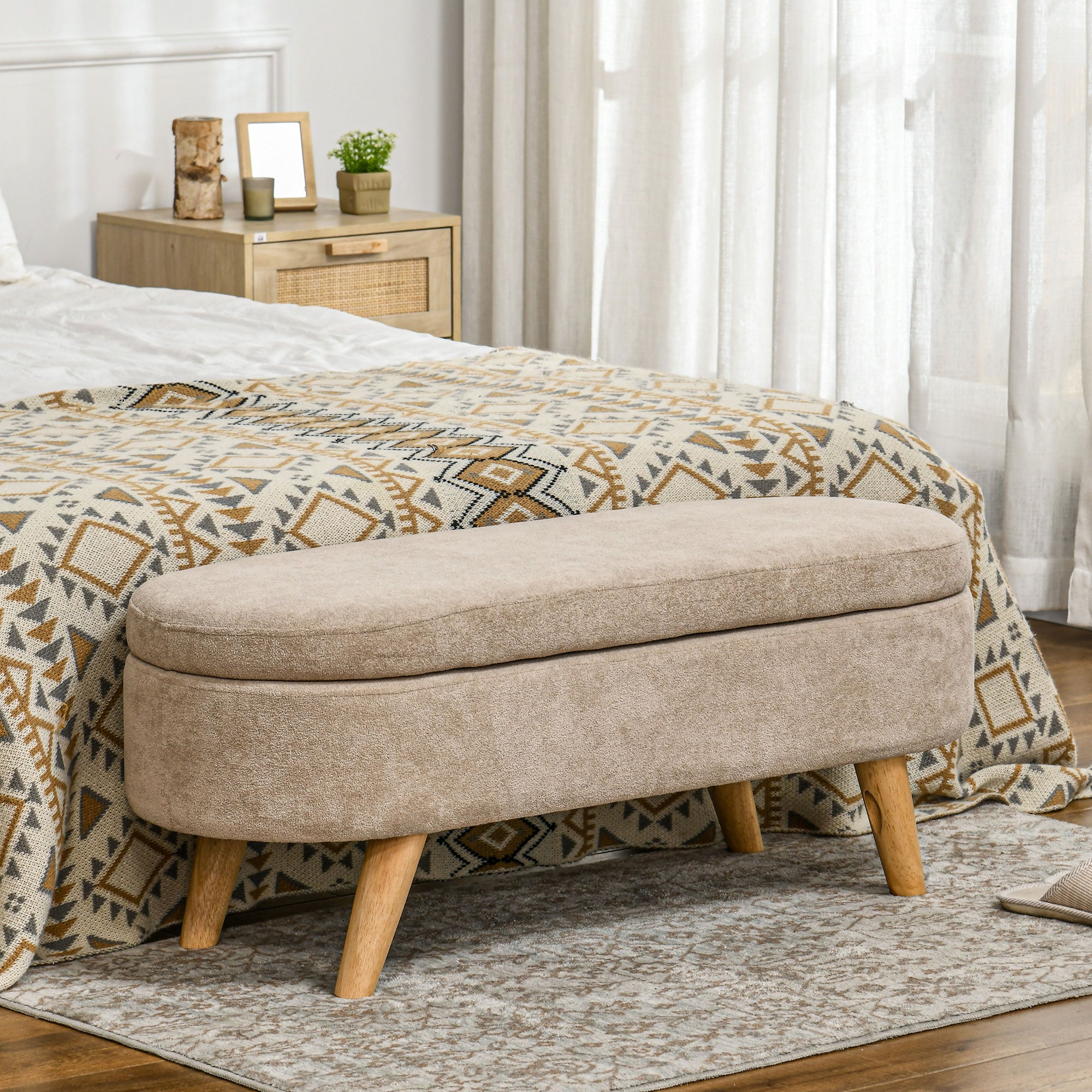 43.3" Upholstered End of Bed Bench with Wood Legs, Storage Ottoman for Entryway, Beige