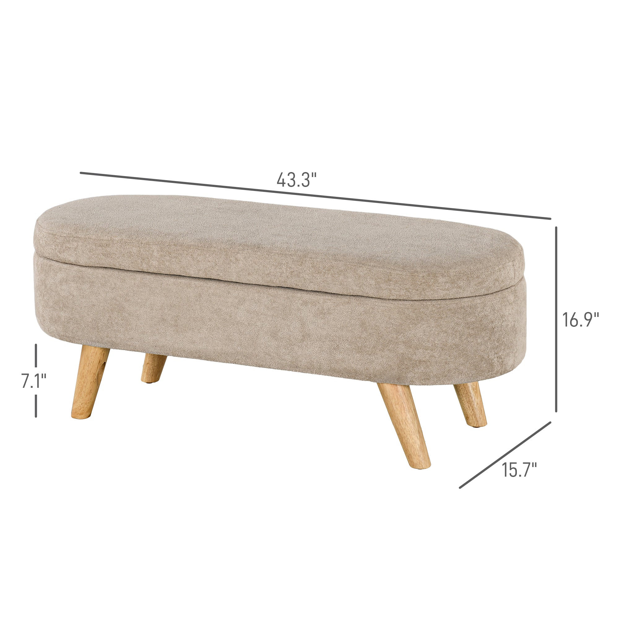 43.3" Upholstered End of Bed Bench with Wood Legs, Storage Ottoman for Entryway, Beige