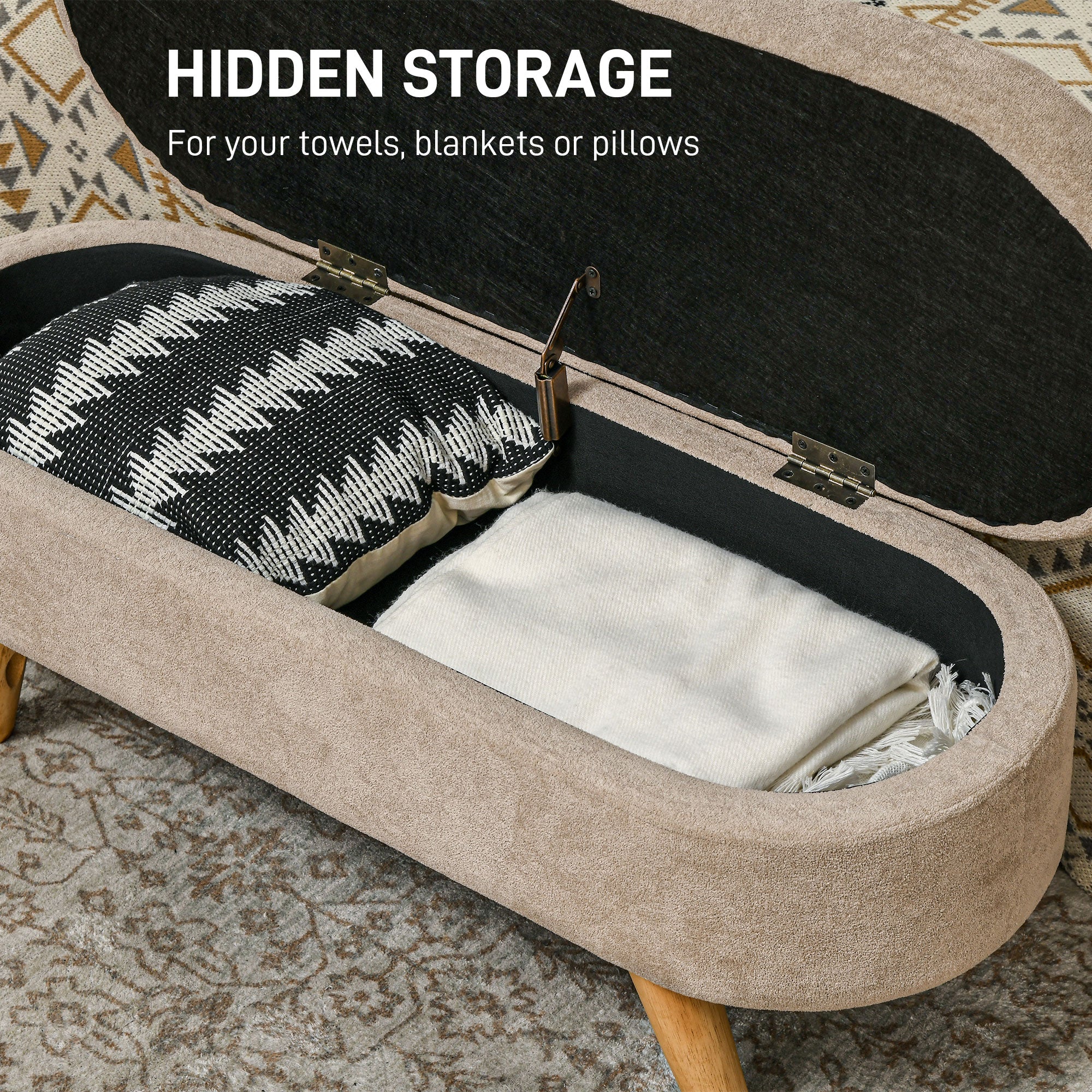 43.3" Upholstered End of Bed Bench with Wood Legs, Storage Ottoman for Entryway, Beige