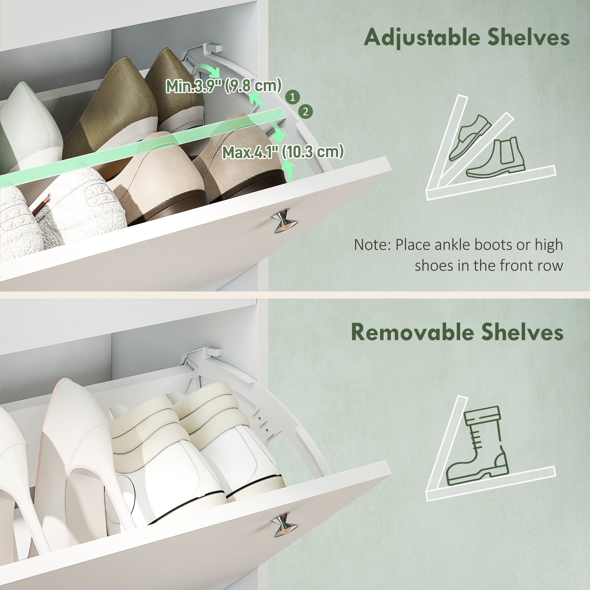 Narrow Shoe Cabinet with 4 Flip Drawers, Slim Shoe Storage Cabinet with Adjustable Shelves for Entryway Hallway, Holds 24–32 Pairs, White