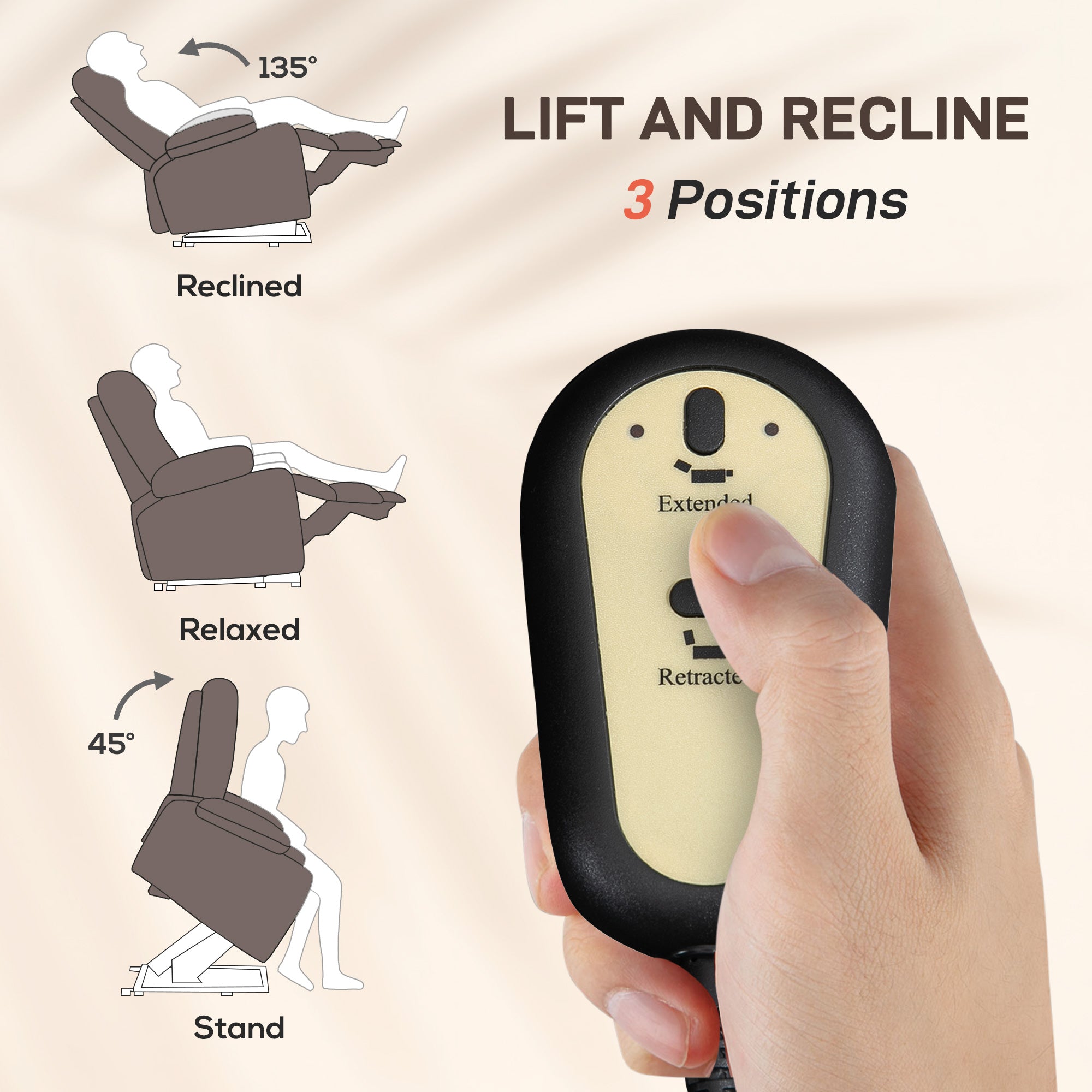 Lift Recliner Armchair for Elderly, Electric Recliner Chair with LED Magnifying Glass, Linen Fabric Riser Reclining Chair with Remote Control, Side Pockets for Living Room, Brown