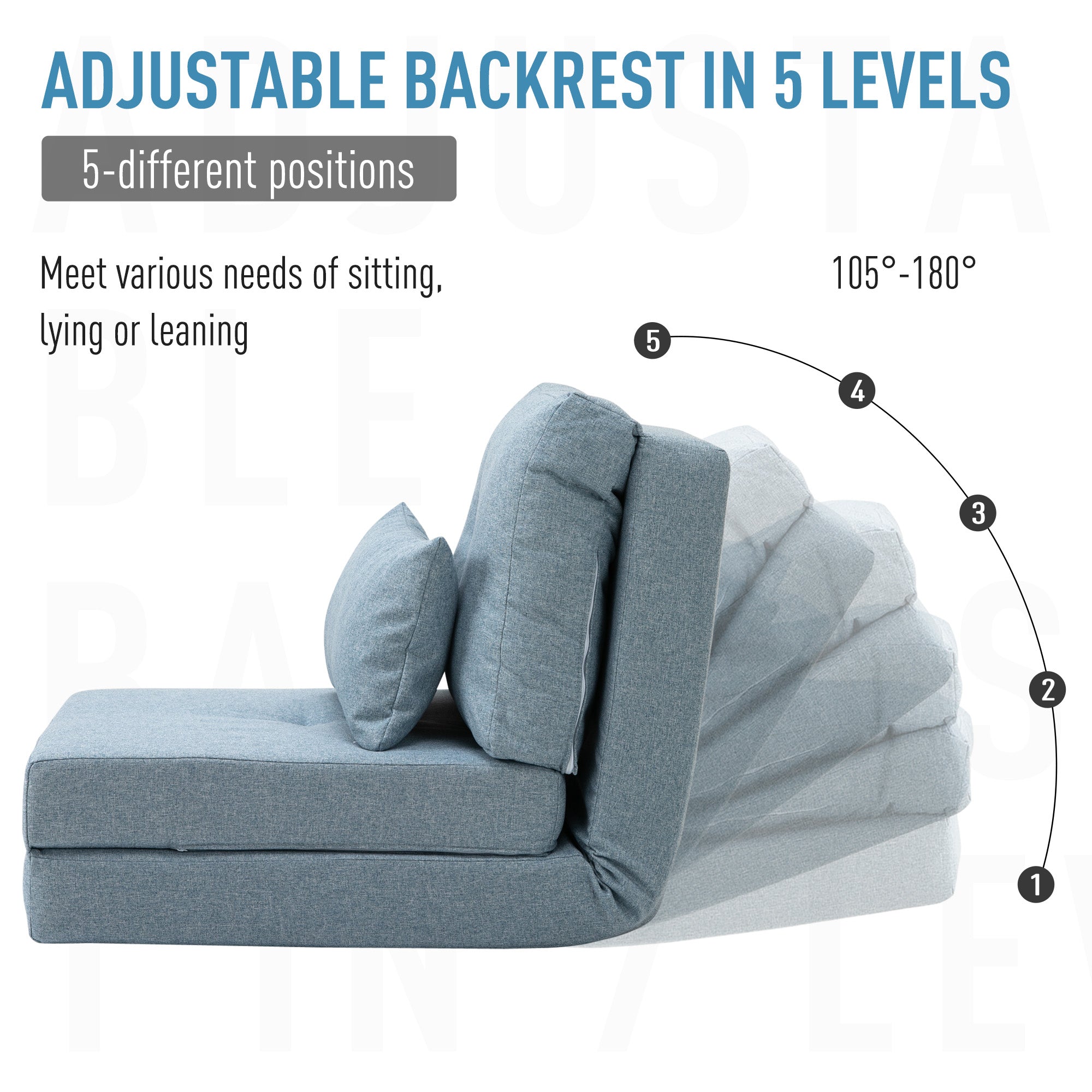 Convertible Flip Chair, Folding Upholstered Couch Bed w/ Adjustable Backrest, Blue