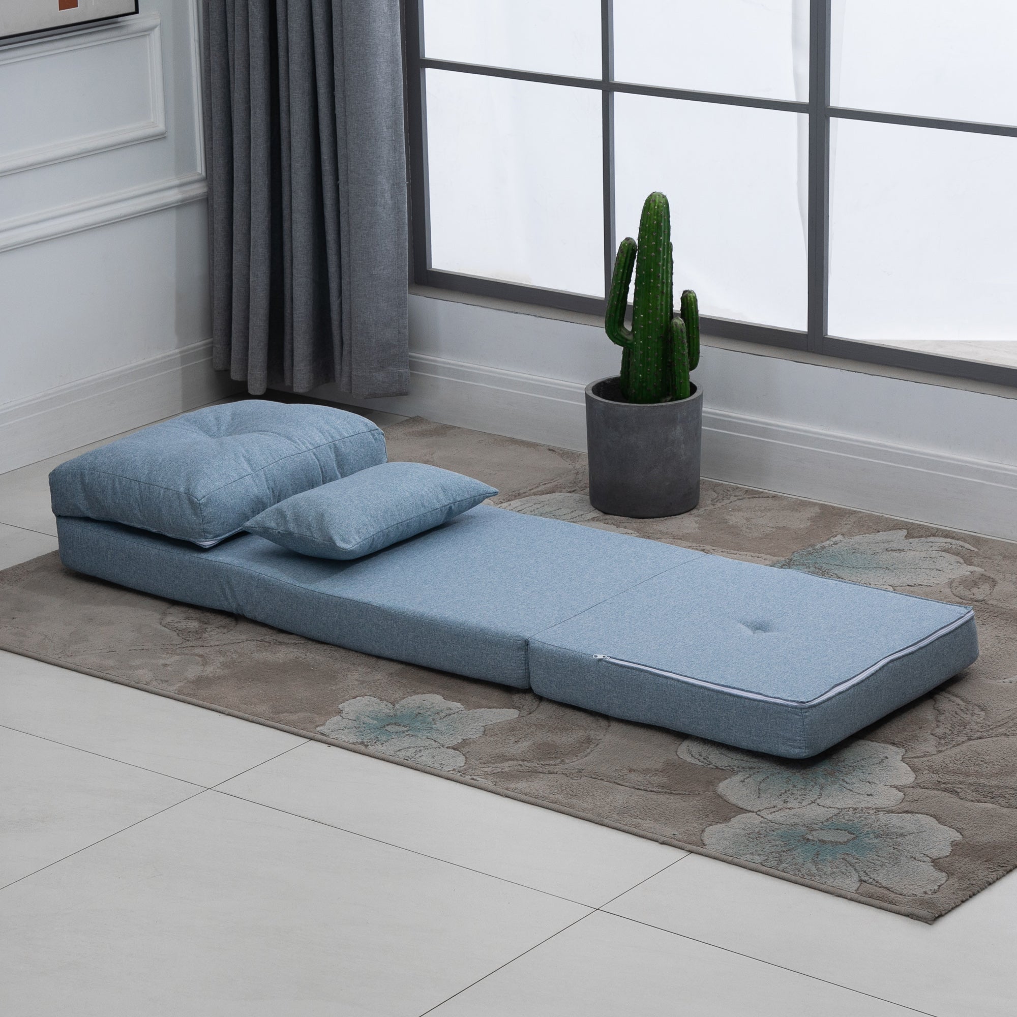 Convertible Flip Chair, Folding Upholstered Couch Bed w/ Adjustable Backrest, Blue