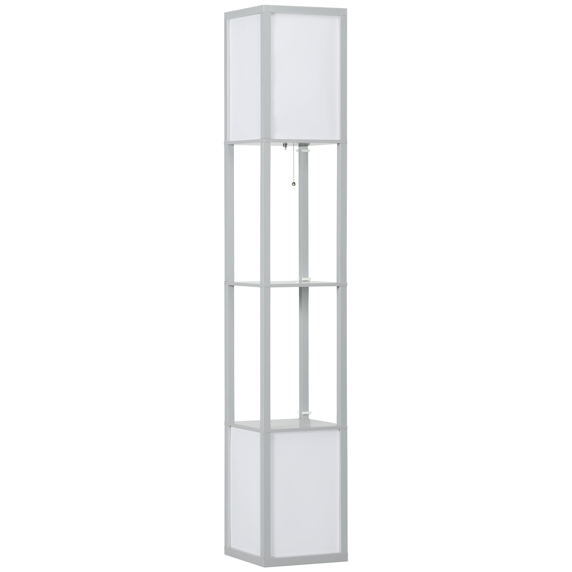 HOMCOM Floor Lamp with Shelves and Dual Light, Modern Corner Standing Lamp for Living Room, Bedroom, Bulb not Included, Light Grey