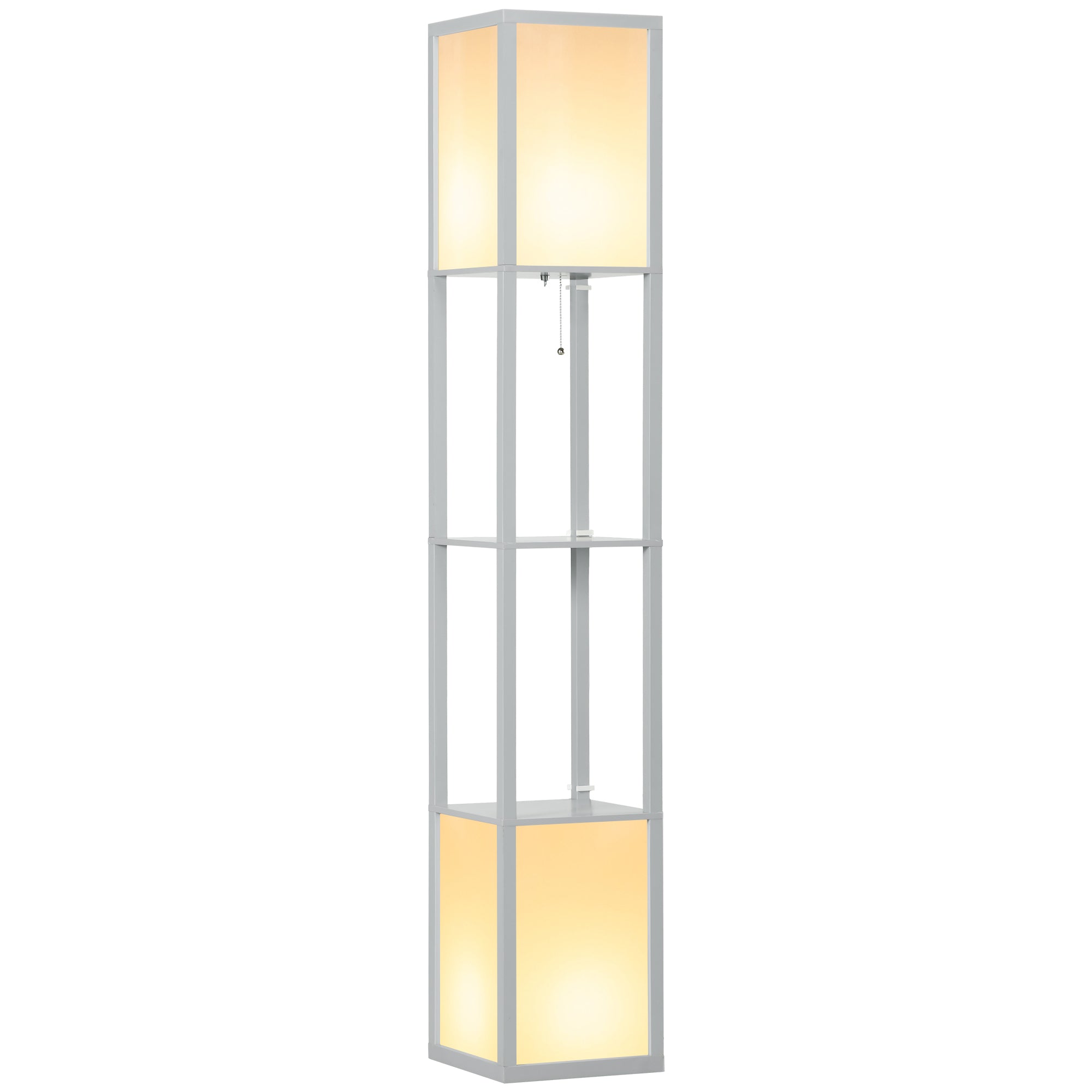 HOMCOM Floor Lamp with Shelves and Dual Light, Modern Corner Standing Lamp for Living Room, Bedroom, Bulb not Included, Light Grey