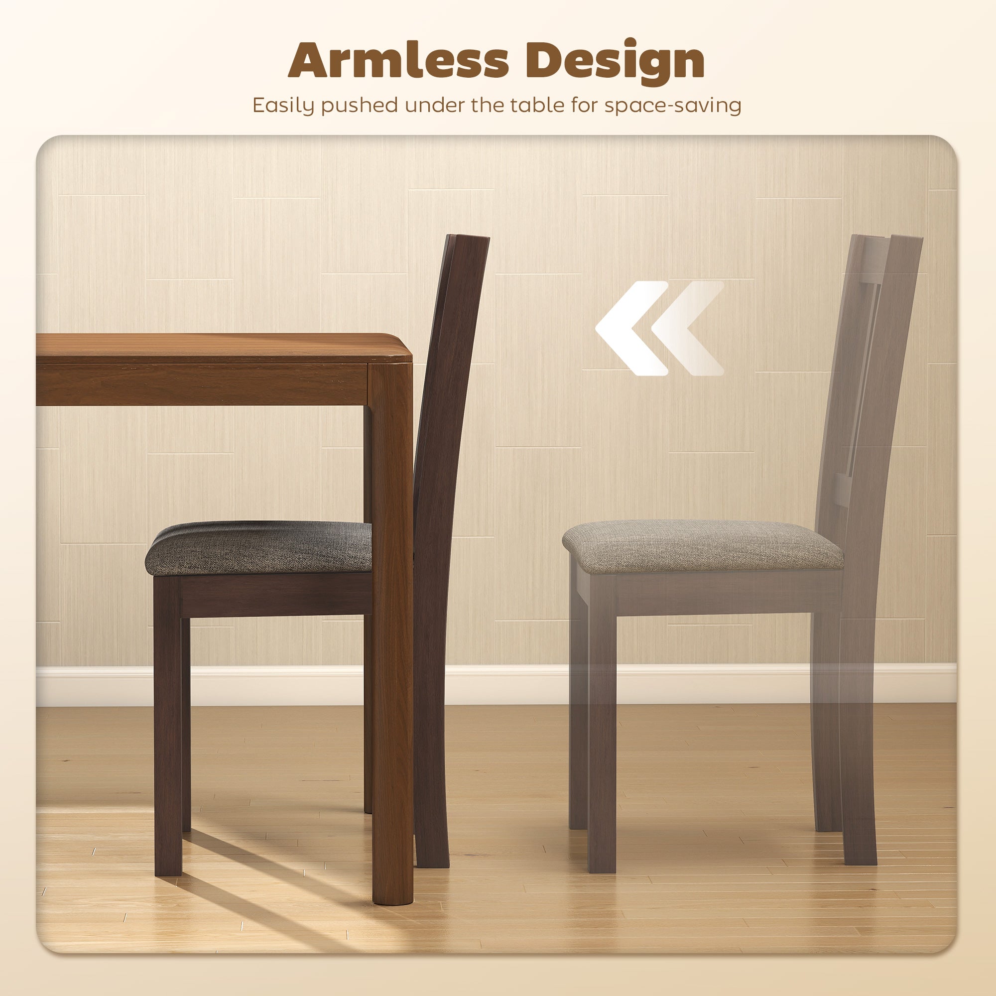 Modern Dining Chairs Set of 2, Linen Fabric Upholstered Kitchen Chairs with Rubberwood Legs for Dining Room, Living Room, Gray and Walnut