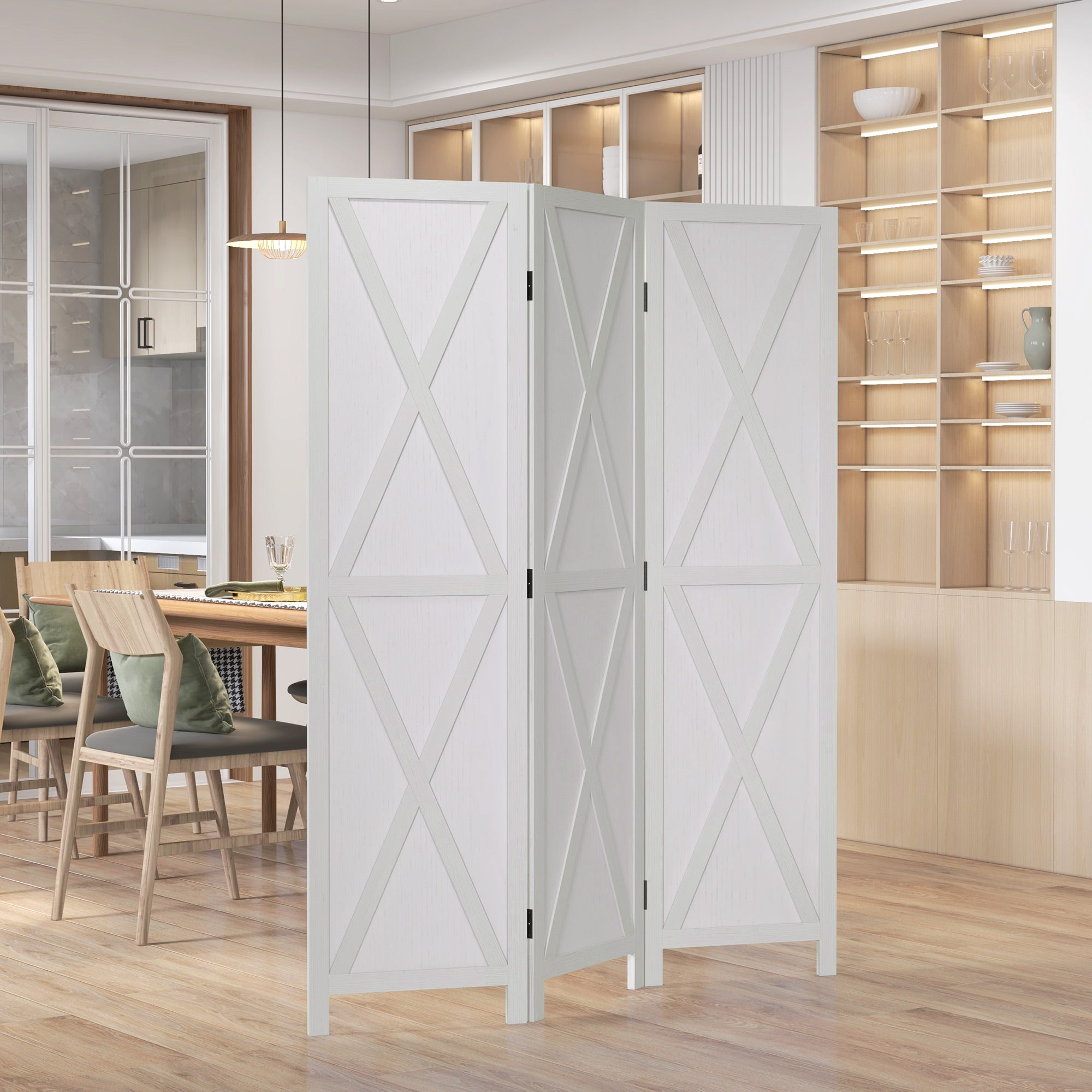 HOMCOM 3 Panel Room Divider, 5.6 Ft Folding Privacy Screen, Freestanding Wooden Wall Partition for Bedroom, Office, White