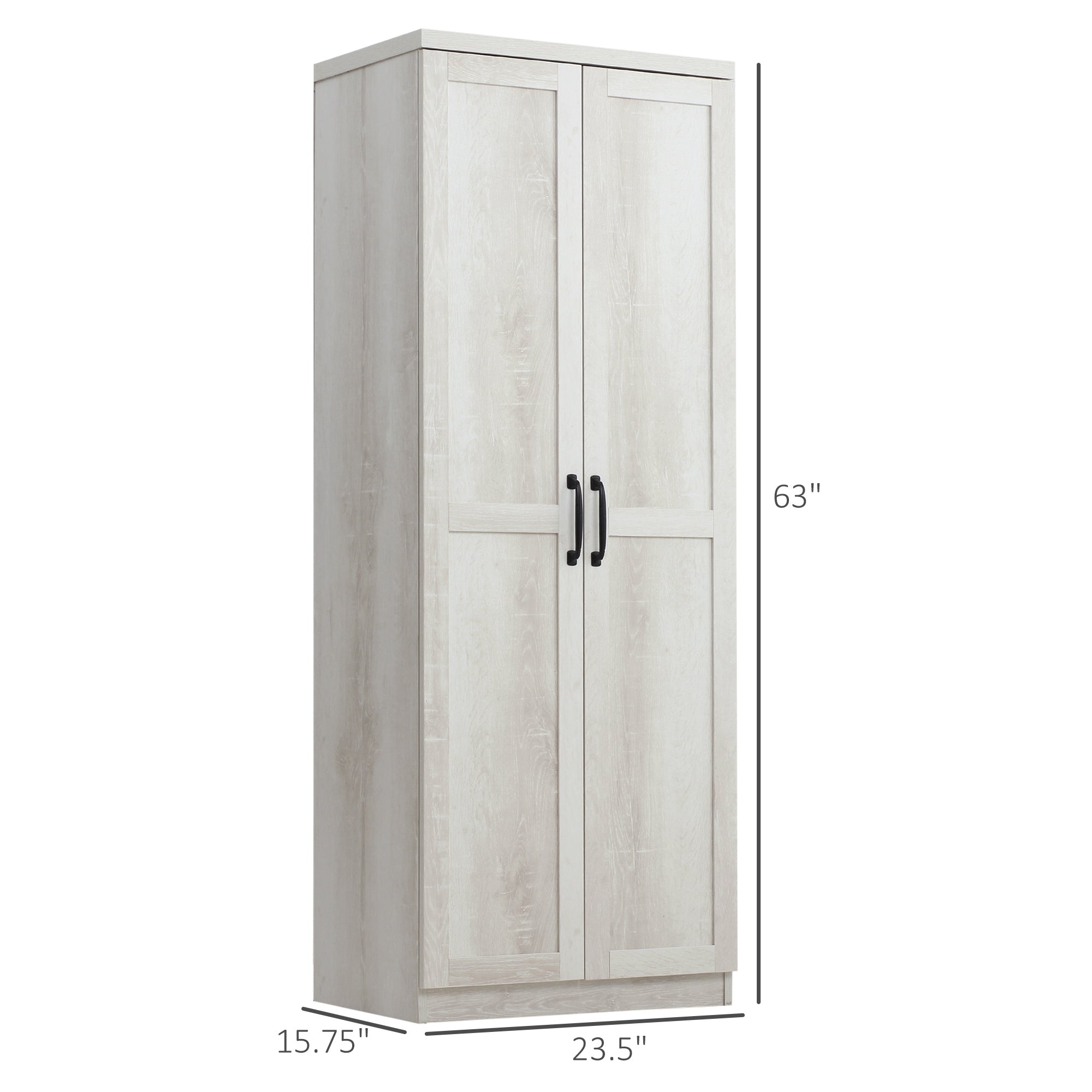 63" 2-Door Kitchen Pantry with 5-tier Shelving and 2 Adjustable Shelves, Antique White