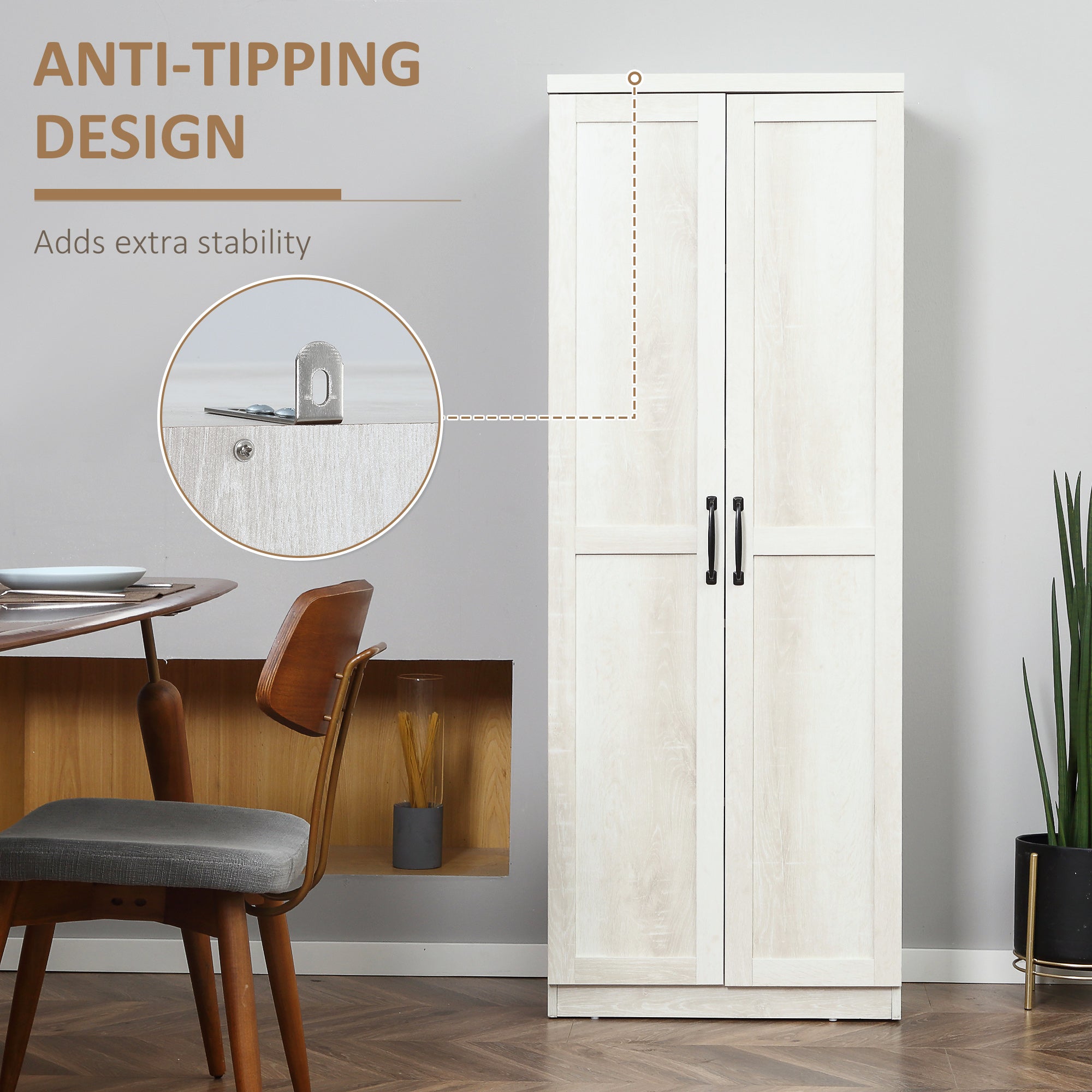 63" 2-Door Kitchen Pantry with 5-tier Shelving and 2 Adjustable Shelves, Antique White