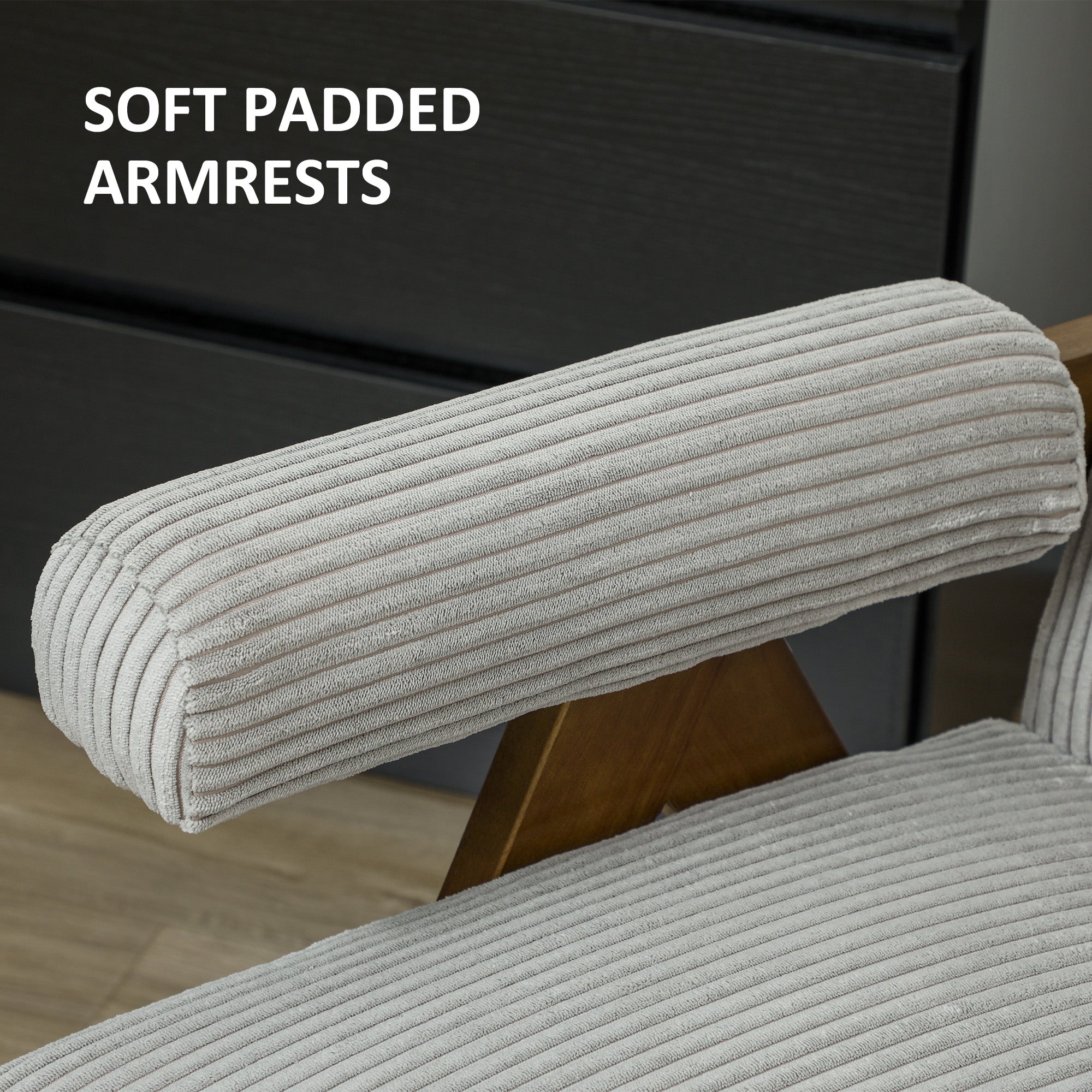 HOMCOM Accent Chair with Wide Seat, Corduroy Upholstered Armchair, Modern Living Room Chair with Soft Padded Armrests and Solid Wood Legs for Reading, Bedroom, Light Grey