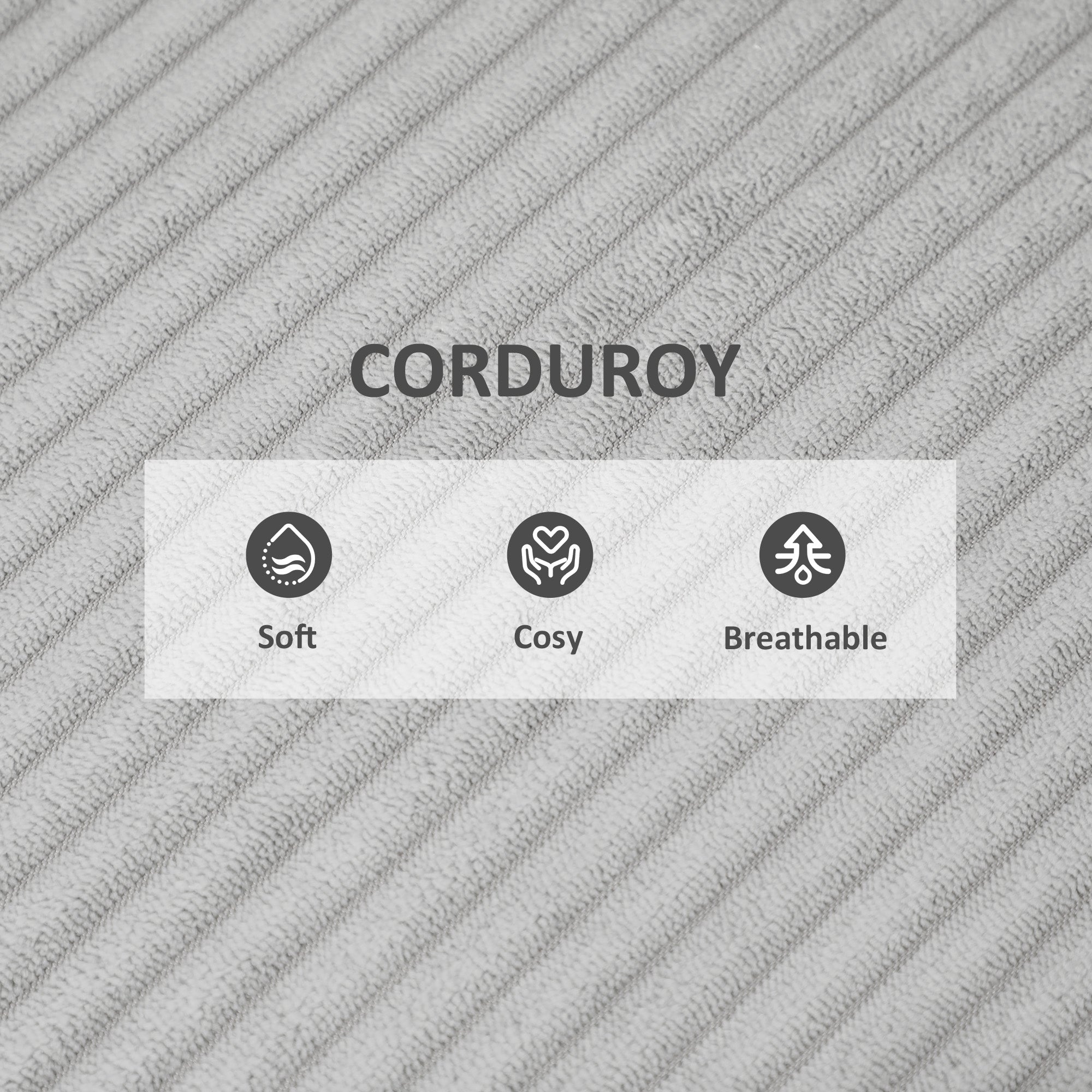 HOMCOM Accent Chair with Wide Seat, Corduroy Upholstered Armchair, Modern Living Room Chair with Soft Padded Armrests and Solid Wood Legs for Reading, Bedroom, Light Grey