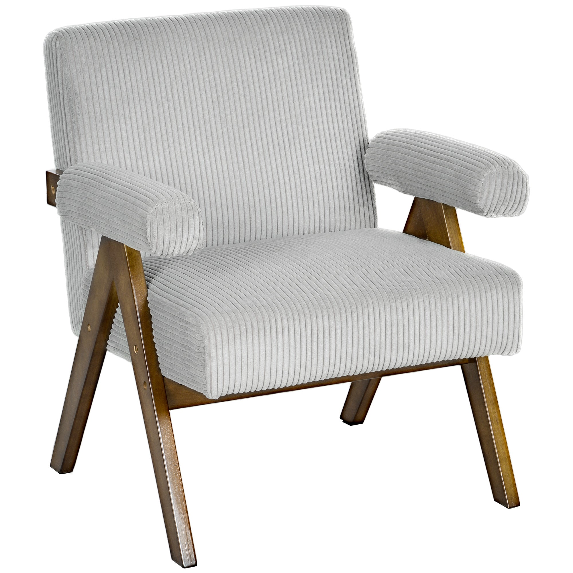 HOMCOM Accent Chair with Wide Seat, Corduroy Upholstered Armchair, Modern Living Room Chair with Soft Padded Armrests and Solid Wood Legs for Reading, Bedroom, Light Grey