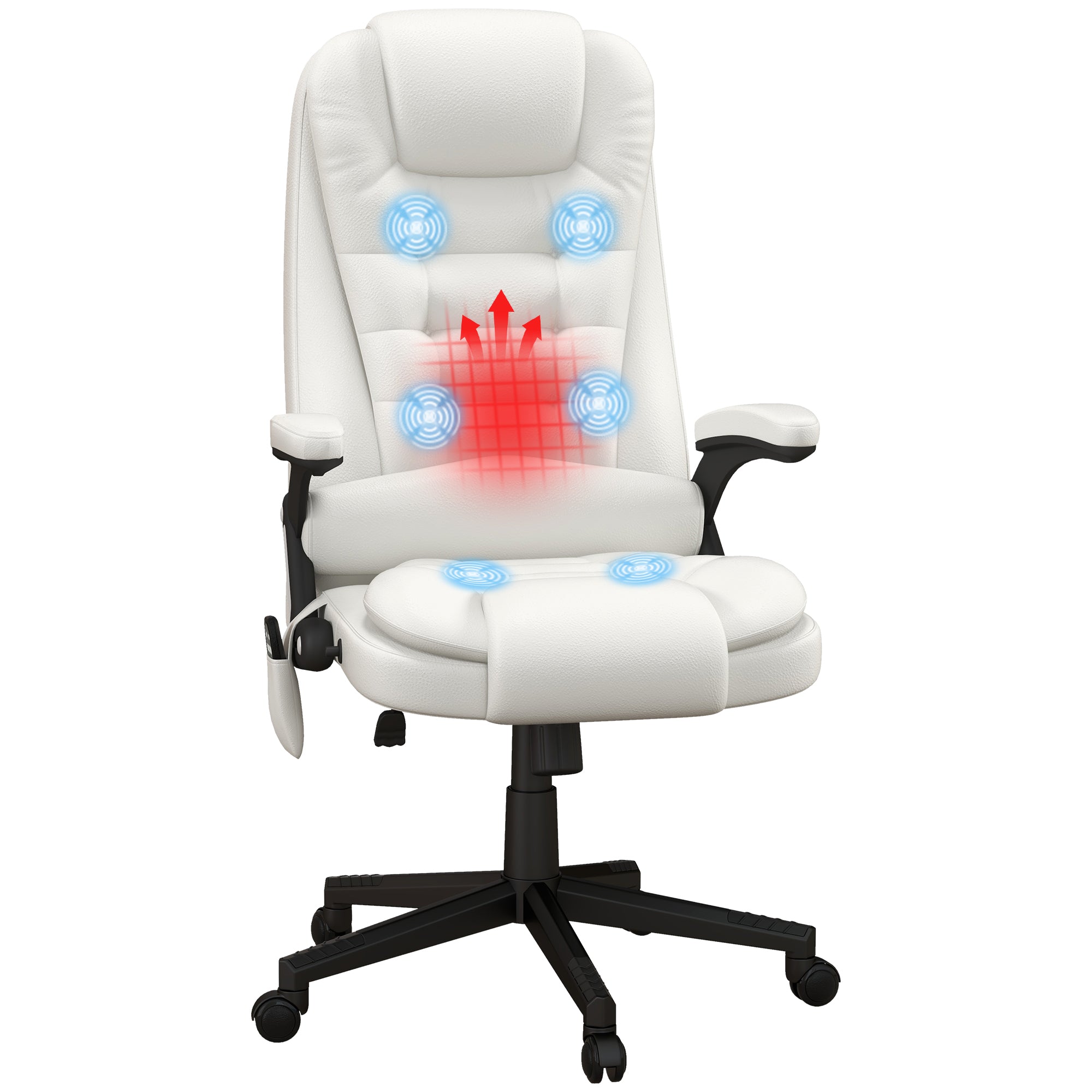 Heated Massage Office Chair with 6 Vibration Points, Armrest and Remote, White