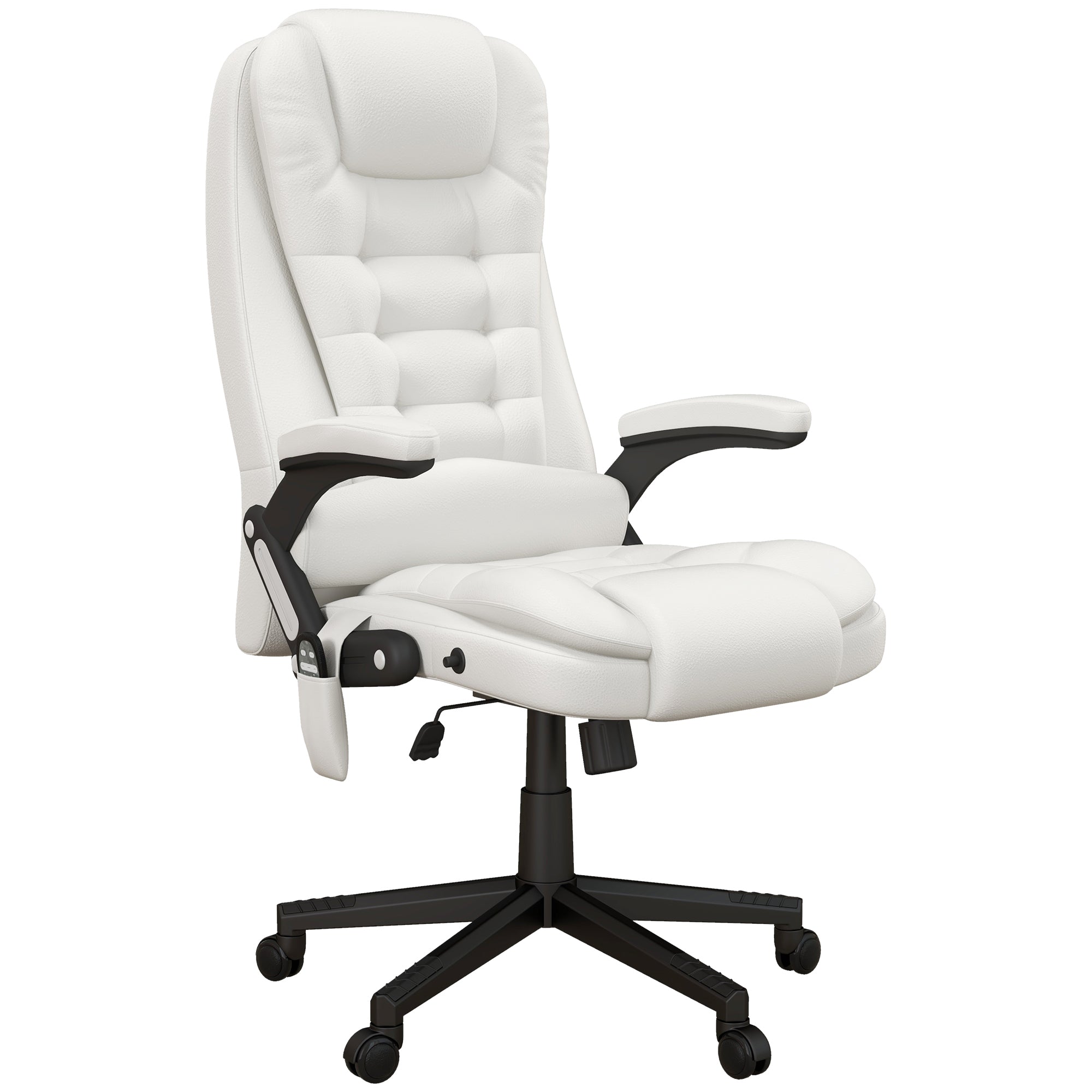 Heated Massage Office Chair with 6 Vibration Points, Armrest and Remote, White