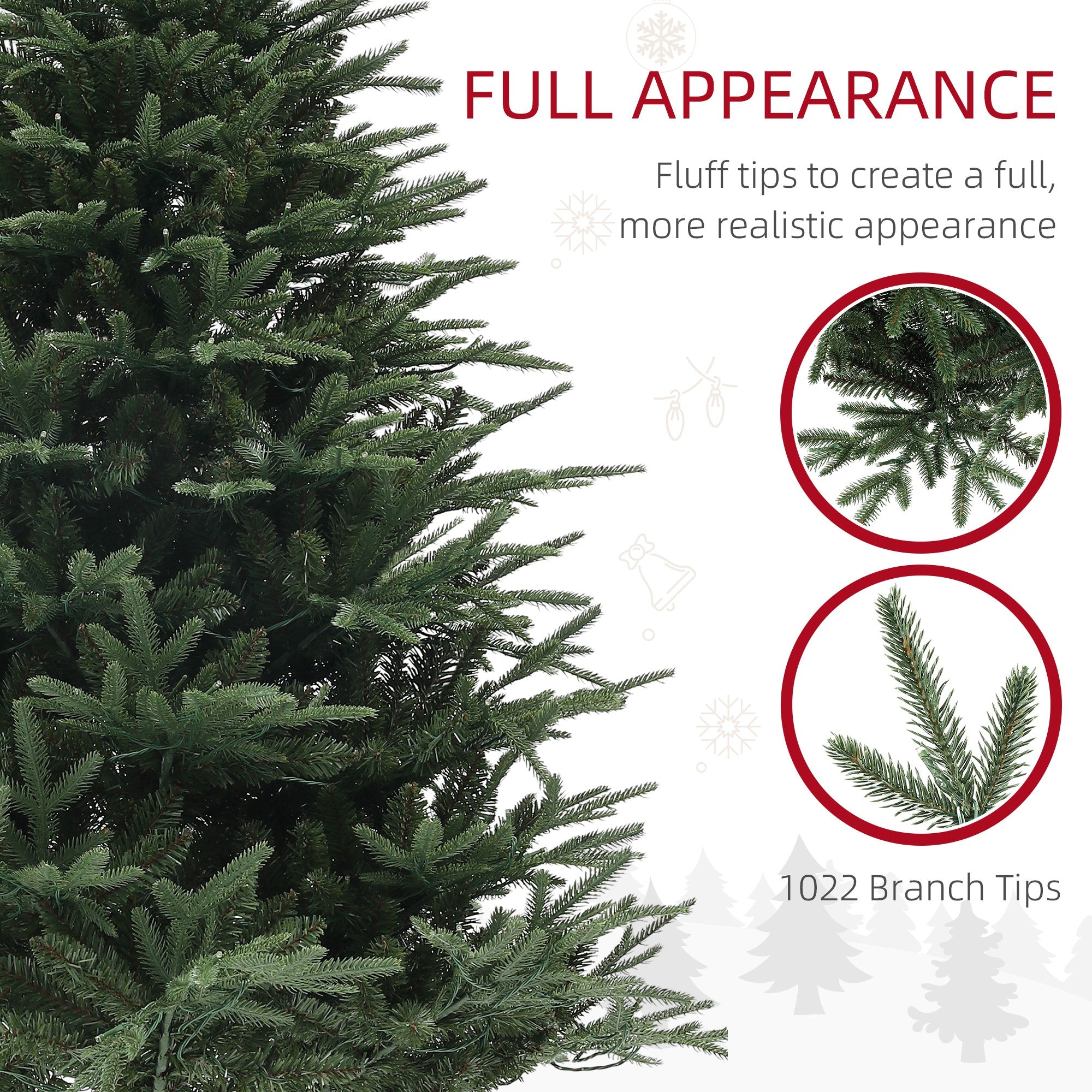 6ft Prelit Christmas Tree with 1022 Tips, Warm White LED Lights and Metal Base, Hinged Artificial Xmas Tree, Automatic Open, Green